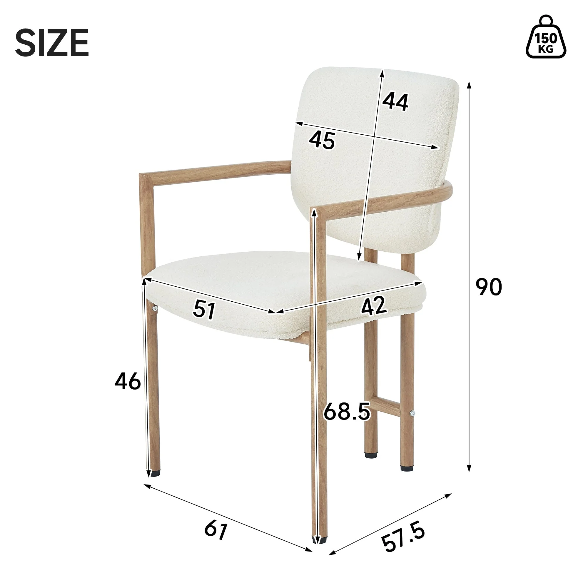 Metal Dining Chairs Set of 6, Modern Wood Look, Natural Bouclé - Image 4