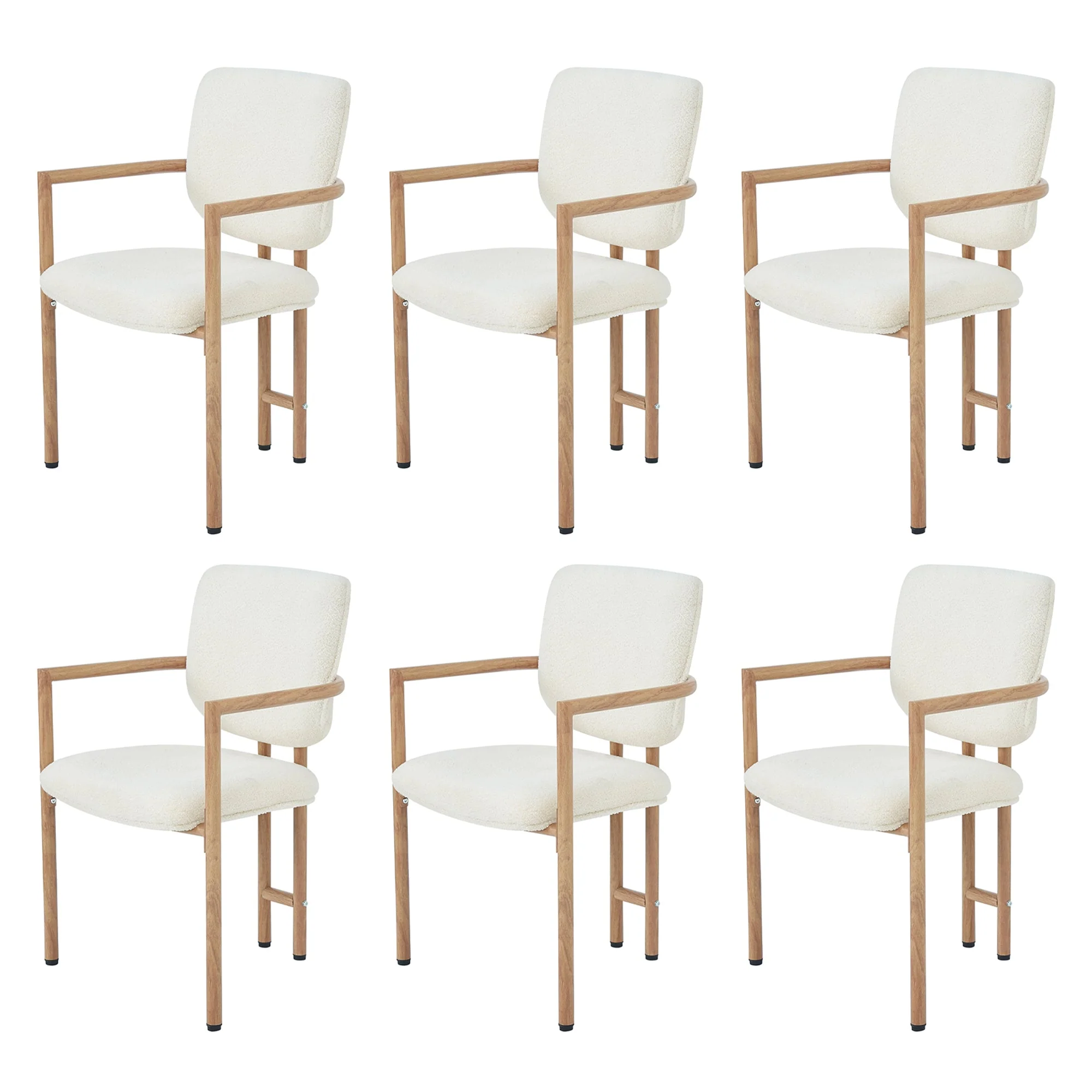 Metal Dining Chairs Set of 6, Modern Wood Look, Natural Bouclé - Image 6