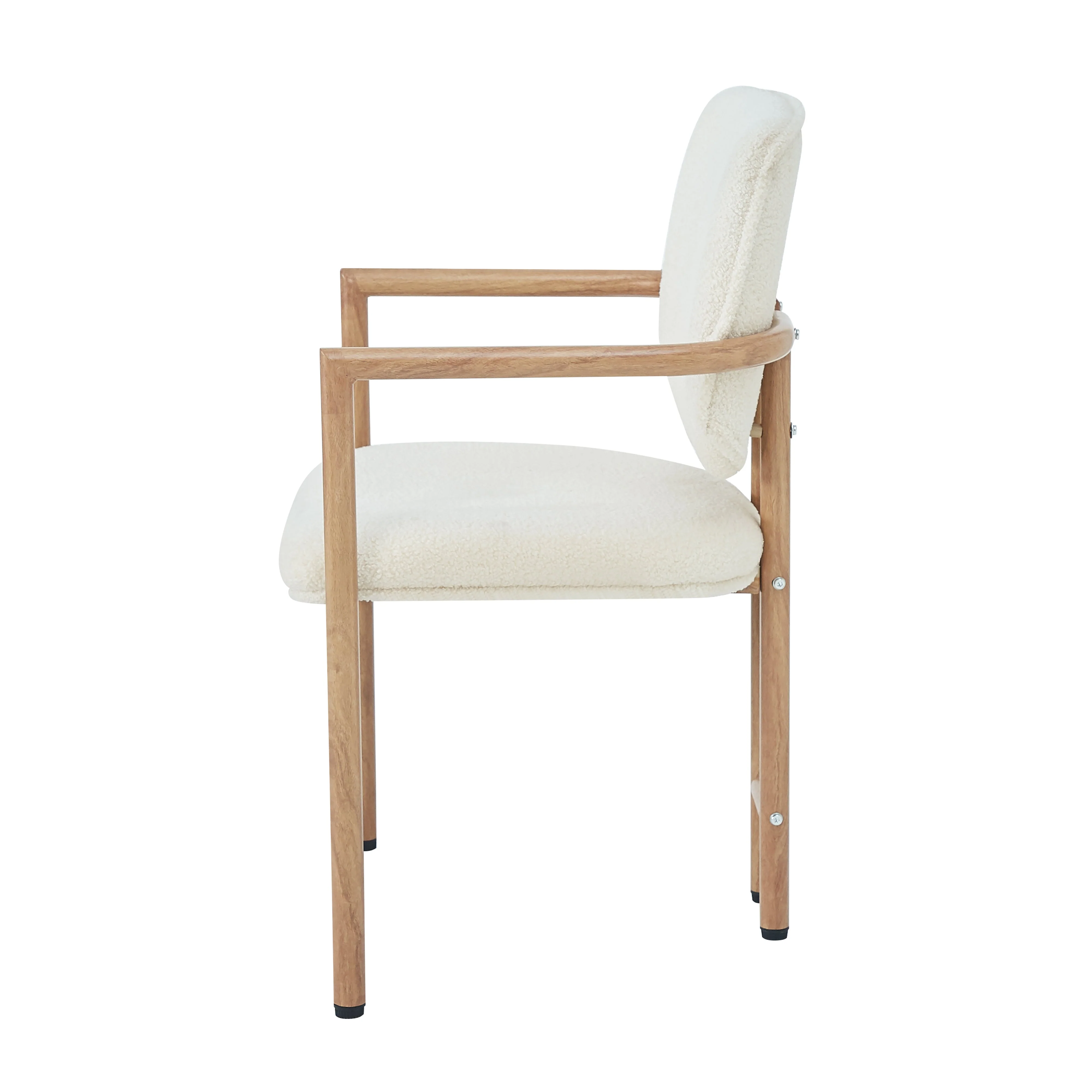 Metal Dining Chairs Set of 6, Modern Wood Look, Natural Bouclé - Image 9