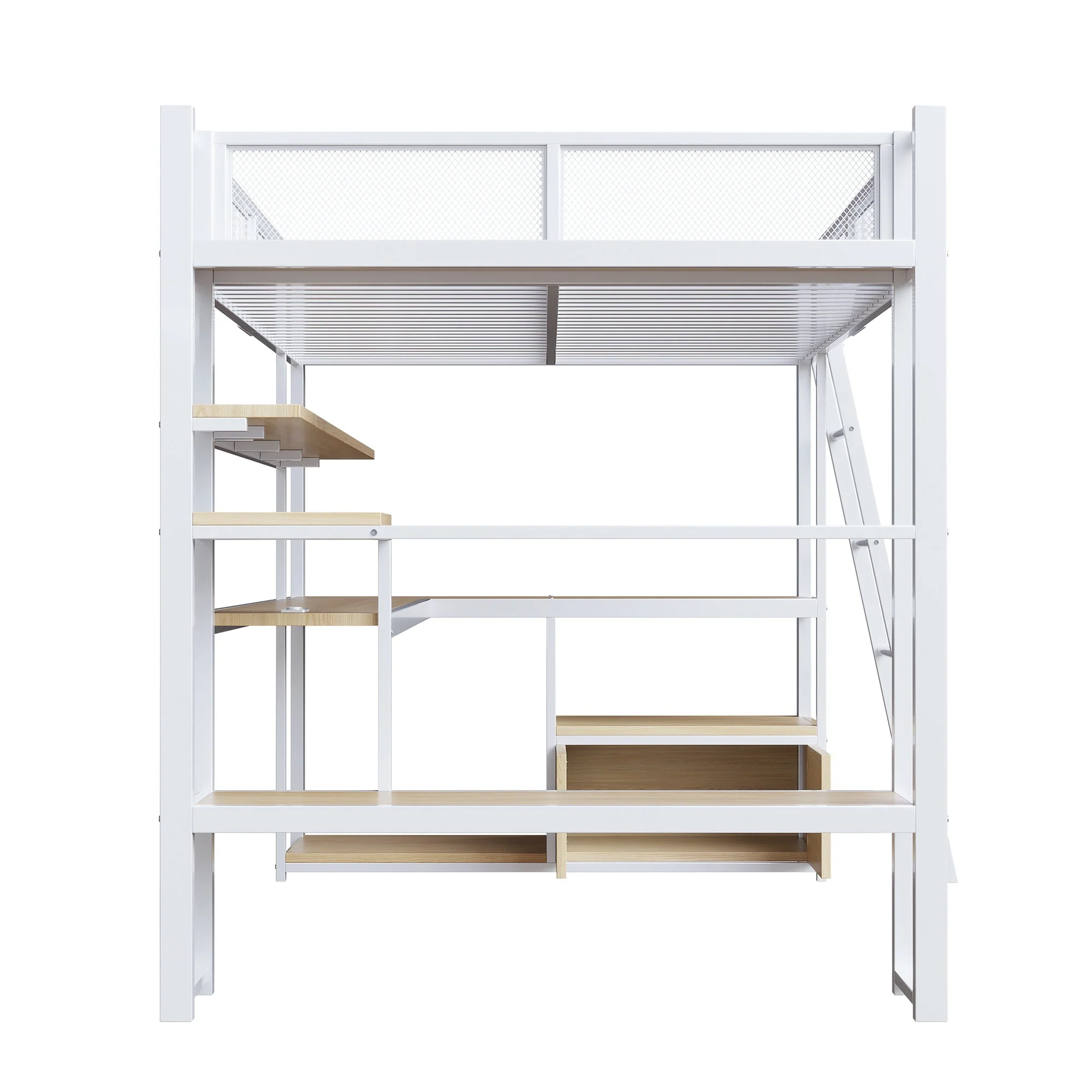 Metal Gaming Loft Bed with Integrated Workspace and LED Lighting, White - Image 9
