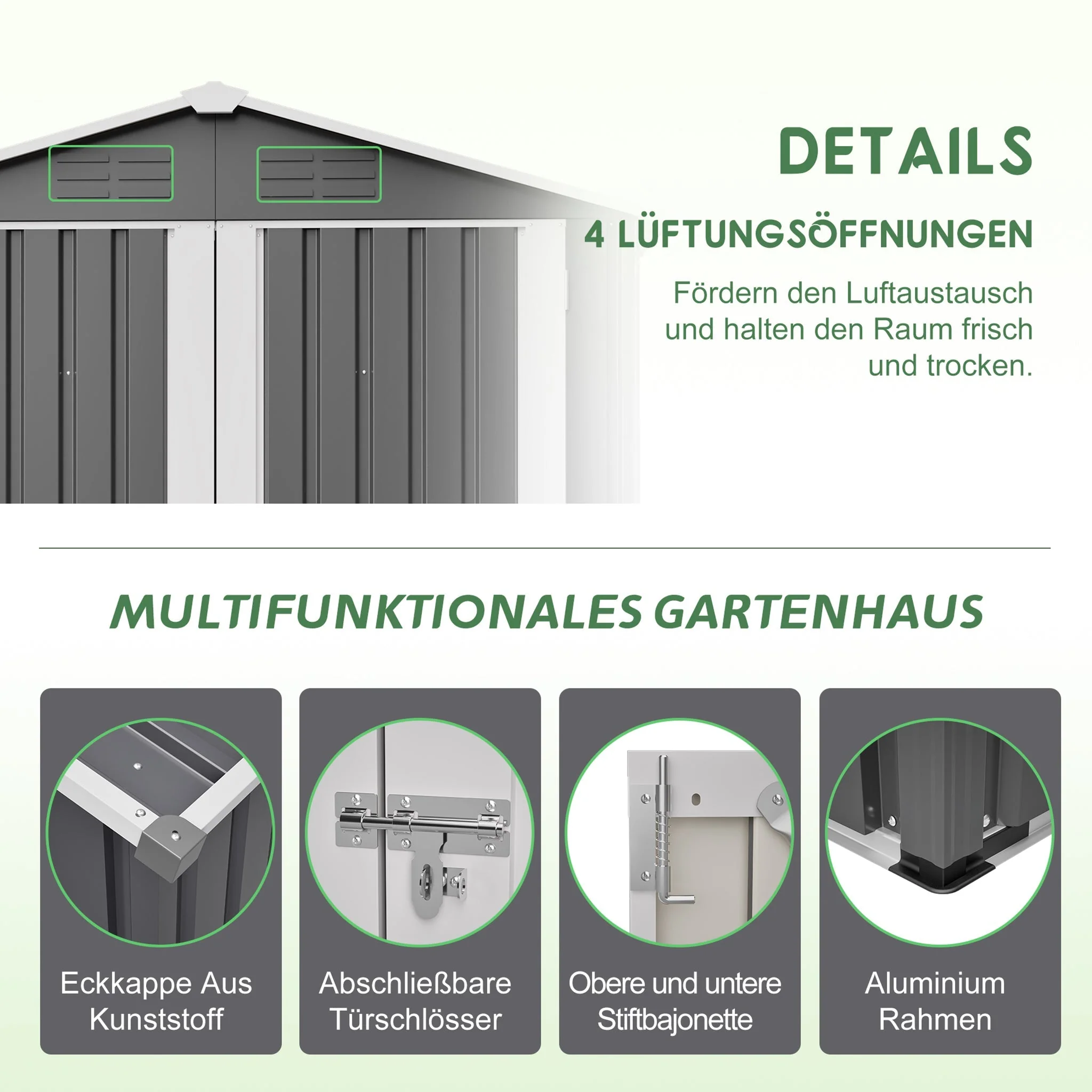 Metal Garden Shed 142x185cm, Lockable Door, Weatherproof, Grey - Image 6