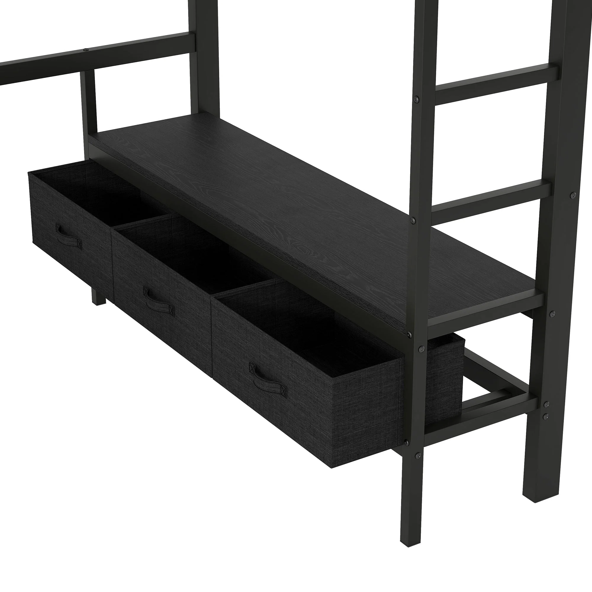 Metal Play Loft Bed with USB, LED, Desk and Wardrobe, 140x200cm, Black Metal - Image 9