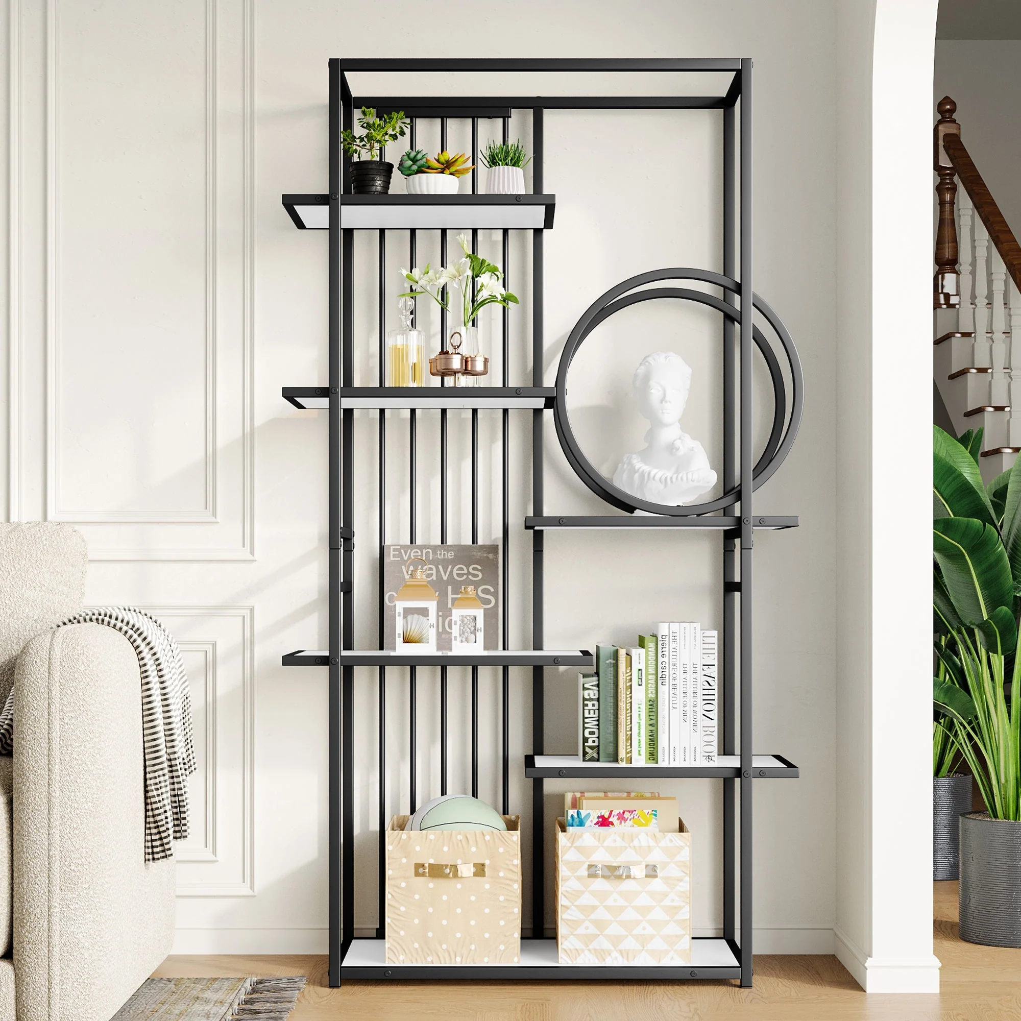 Metal Shelf 100x30x180cm Multi-Tier Modern Style - White/Black - Image 2