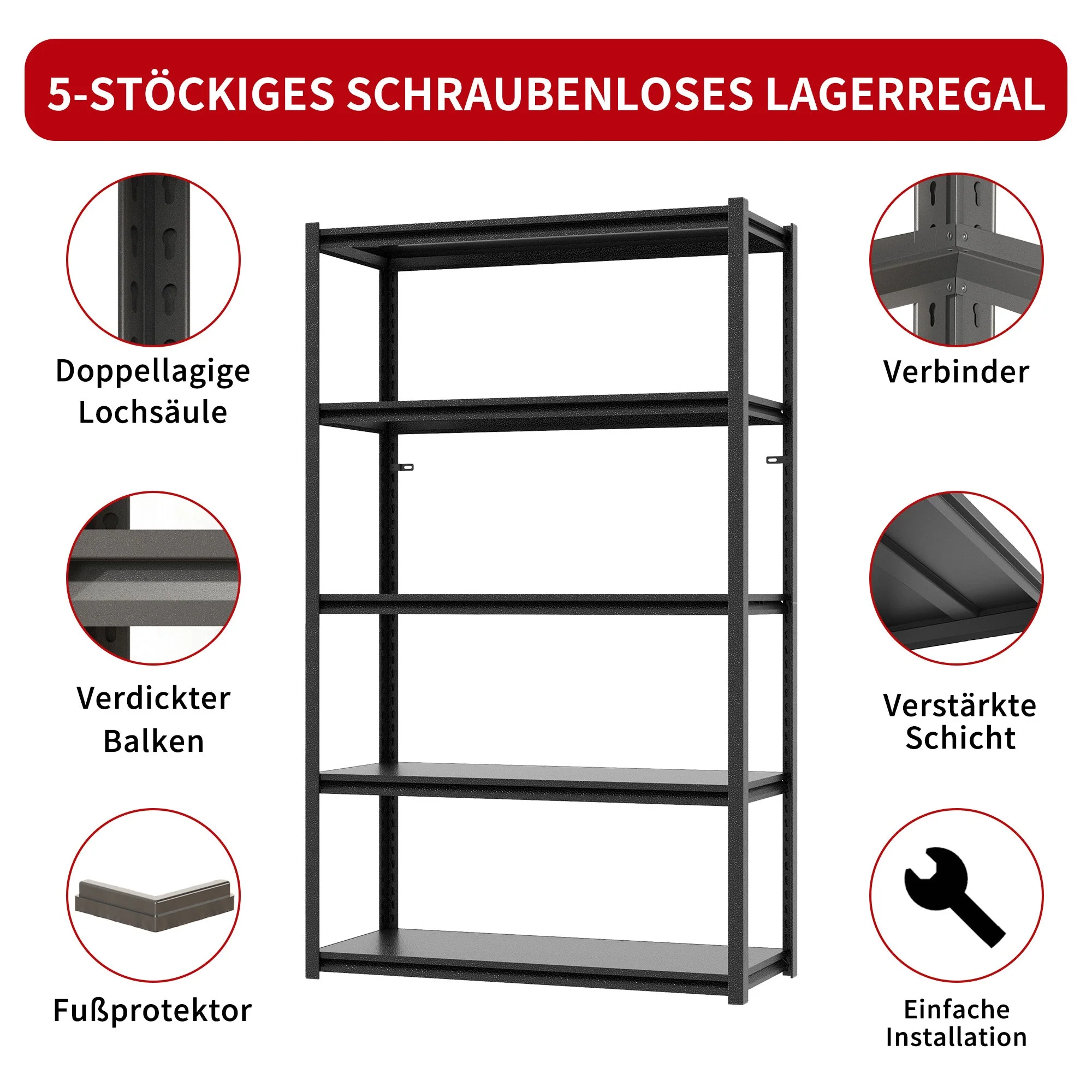 Metal Shelving Unit 5-Tier 160cm H Adjustable 650kg Load - Steel - Image 6