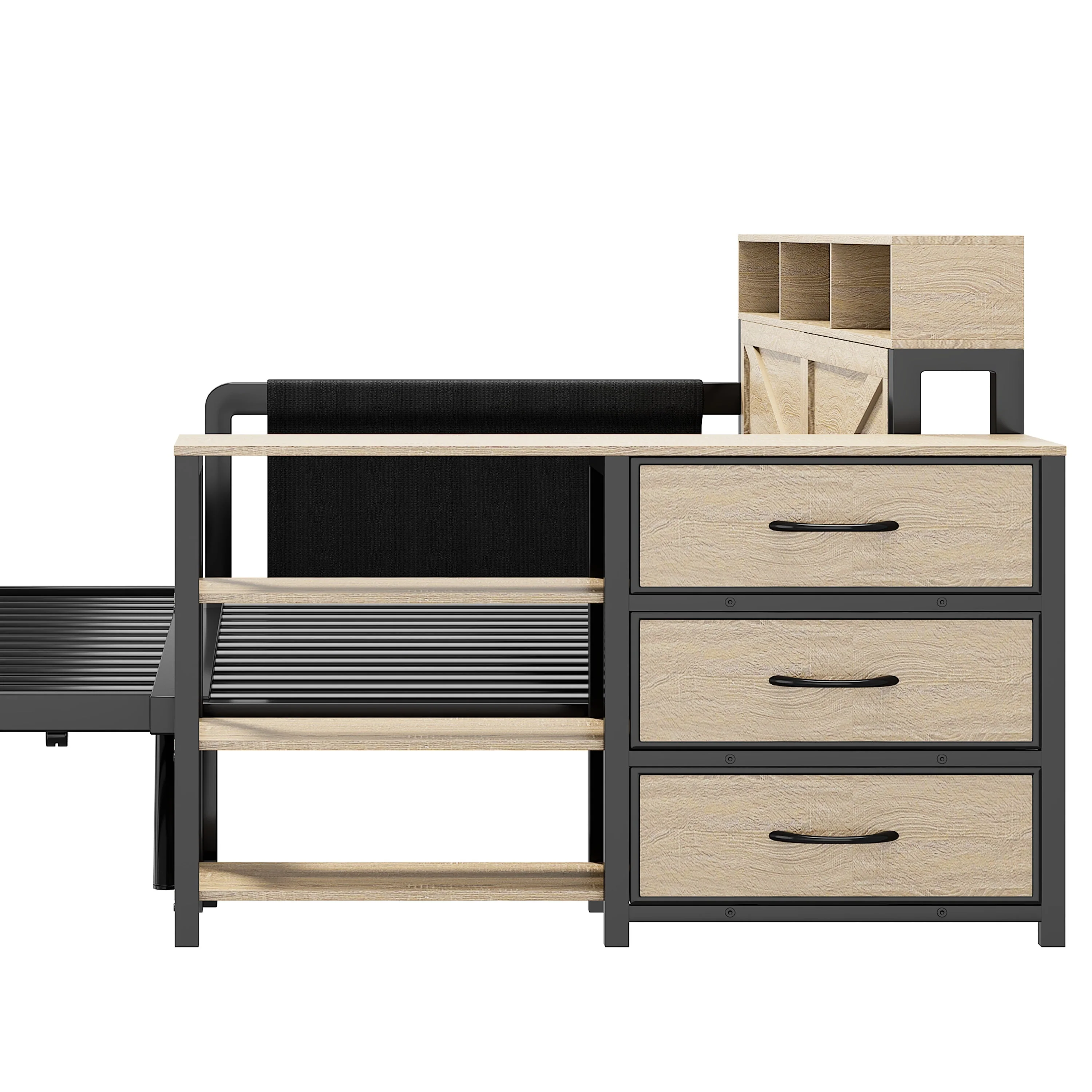 Metal Sofa Bed with Adjustable Pull-Out Bed, Storage Cabinet and LED Lighting, Black - Image 8