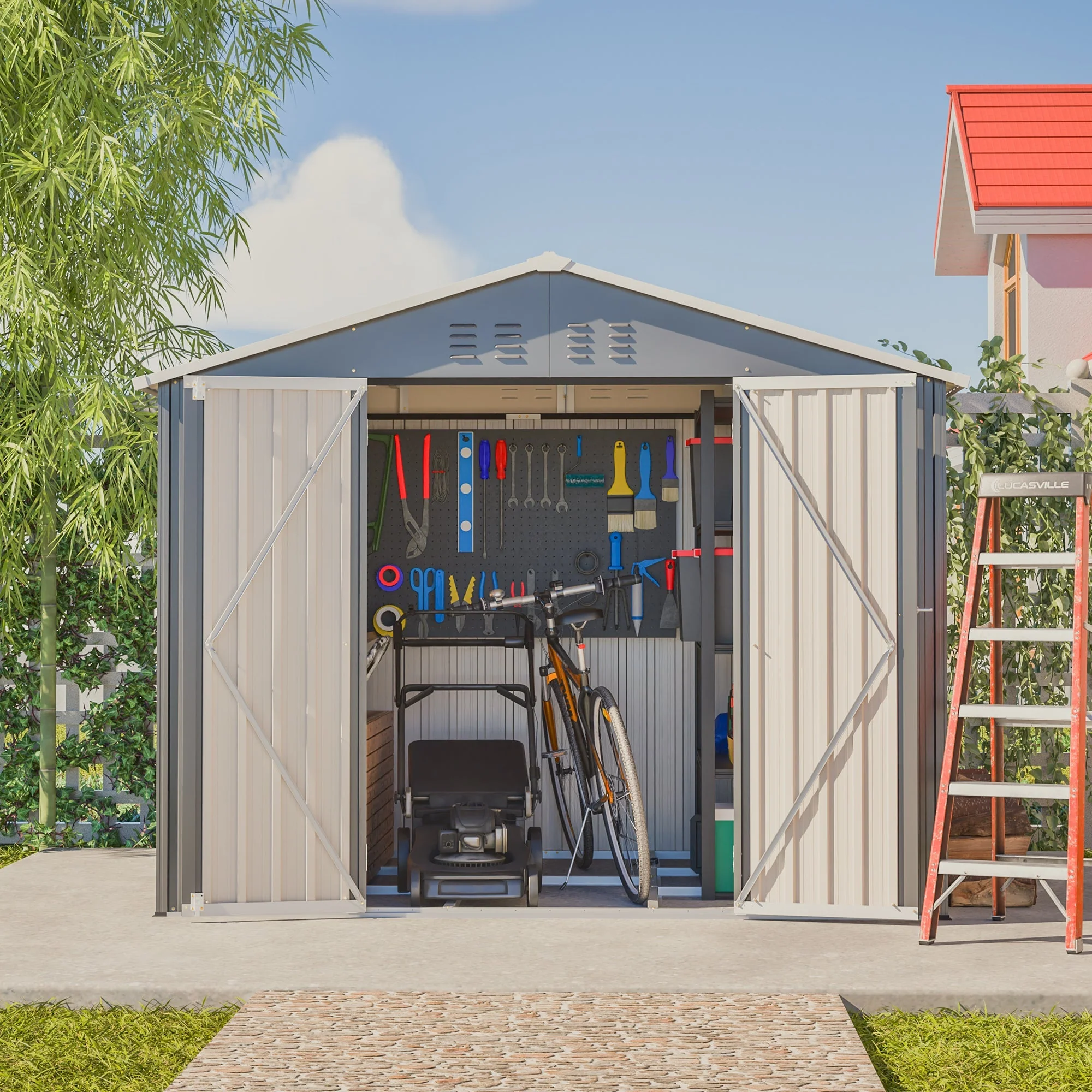 Metal Tool Shed, 8x6FT Folding Door, Anthracite Grey - Image 3