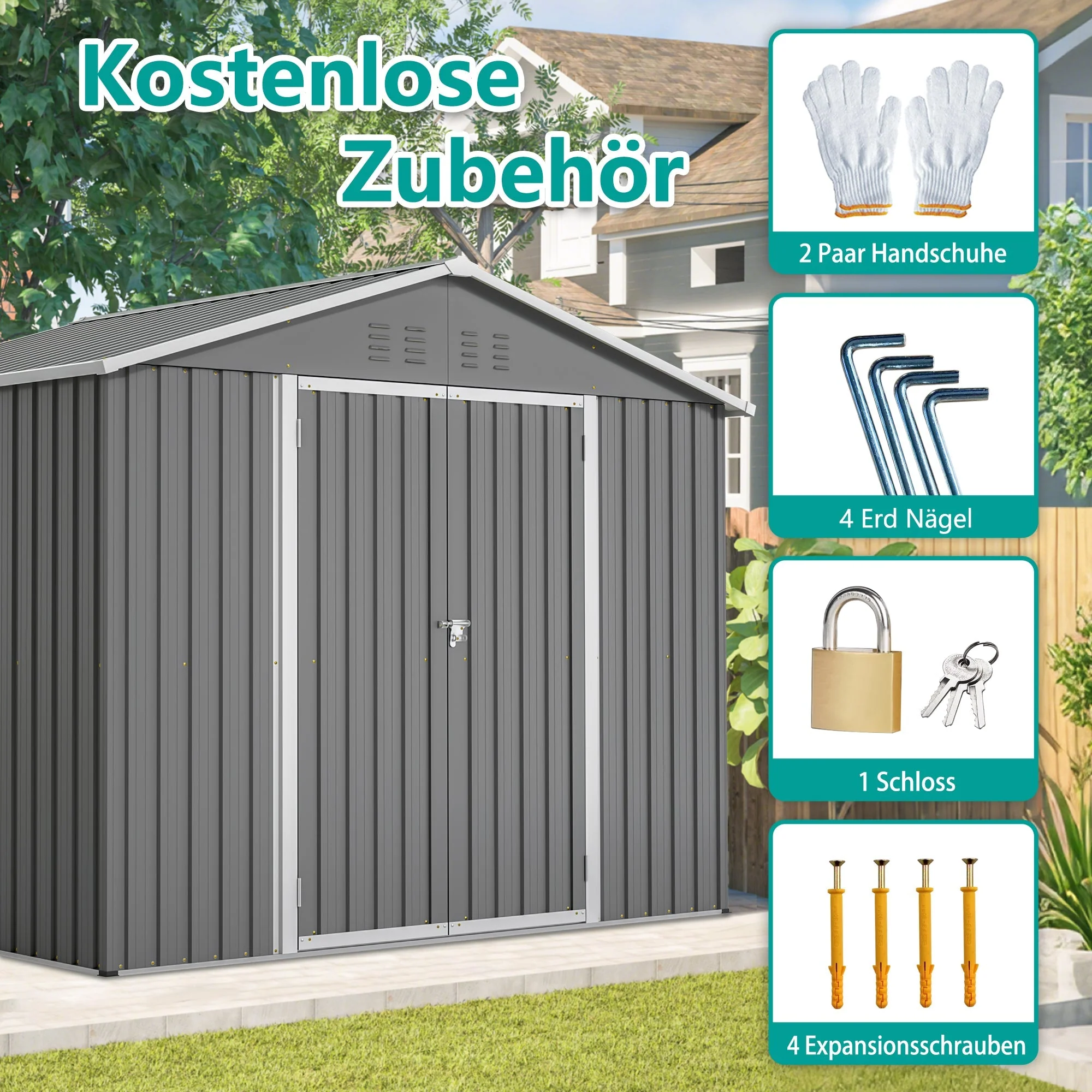 Metal Tool Shed, 8x6FT Folding Door, Anthracite Grey - Image 6