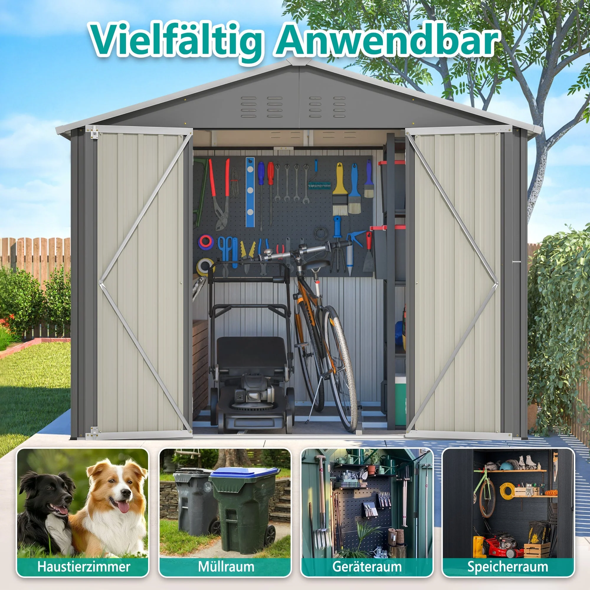 Metal Tool Shed, 8x6FT Folding Door, Anthracite Grey - Image 7