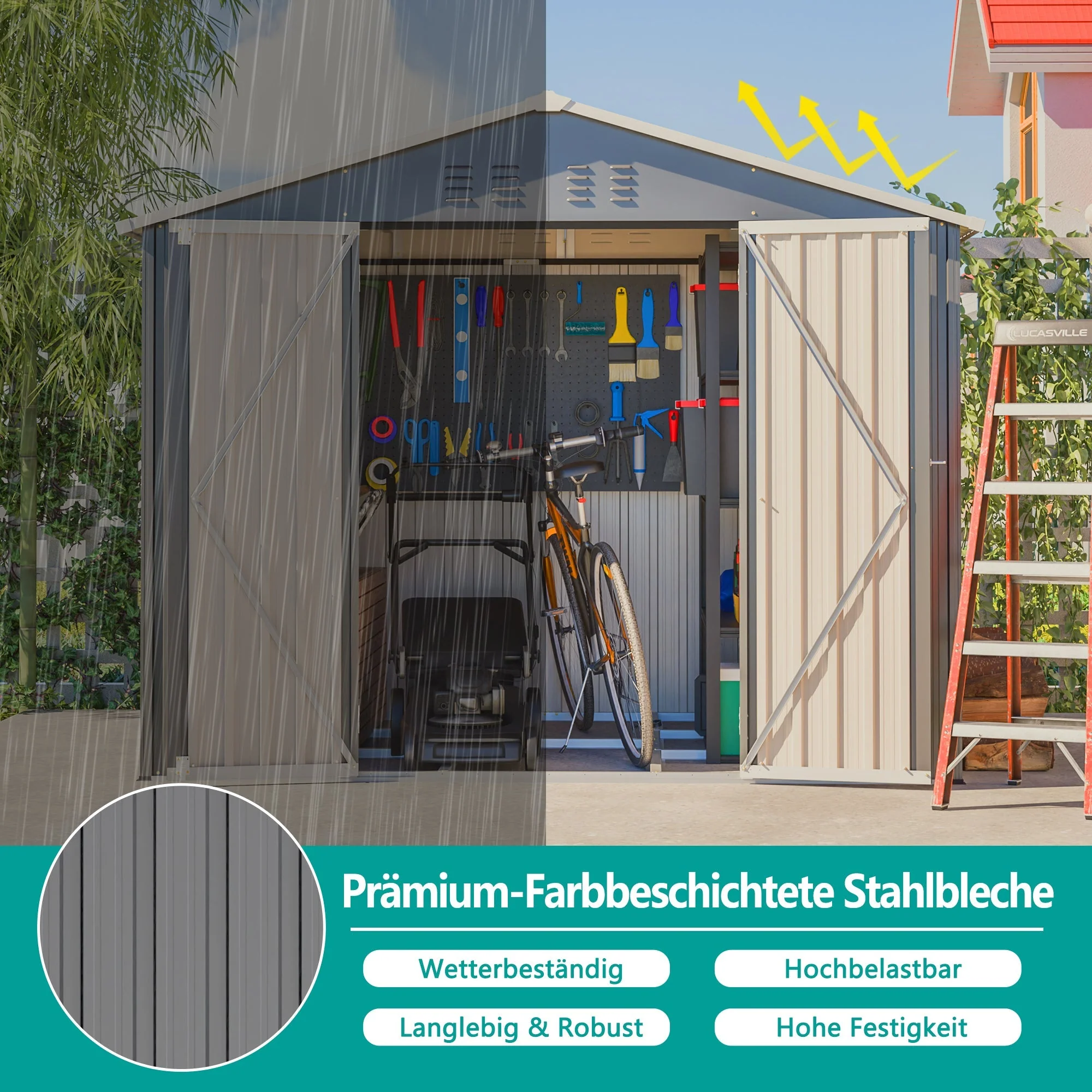 Metal Tool Shed, 8x6FT Folding Door, Anthracite Grey - Image 9