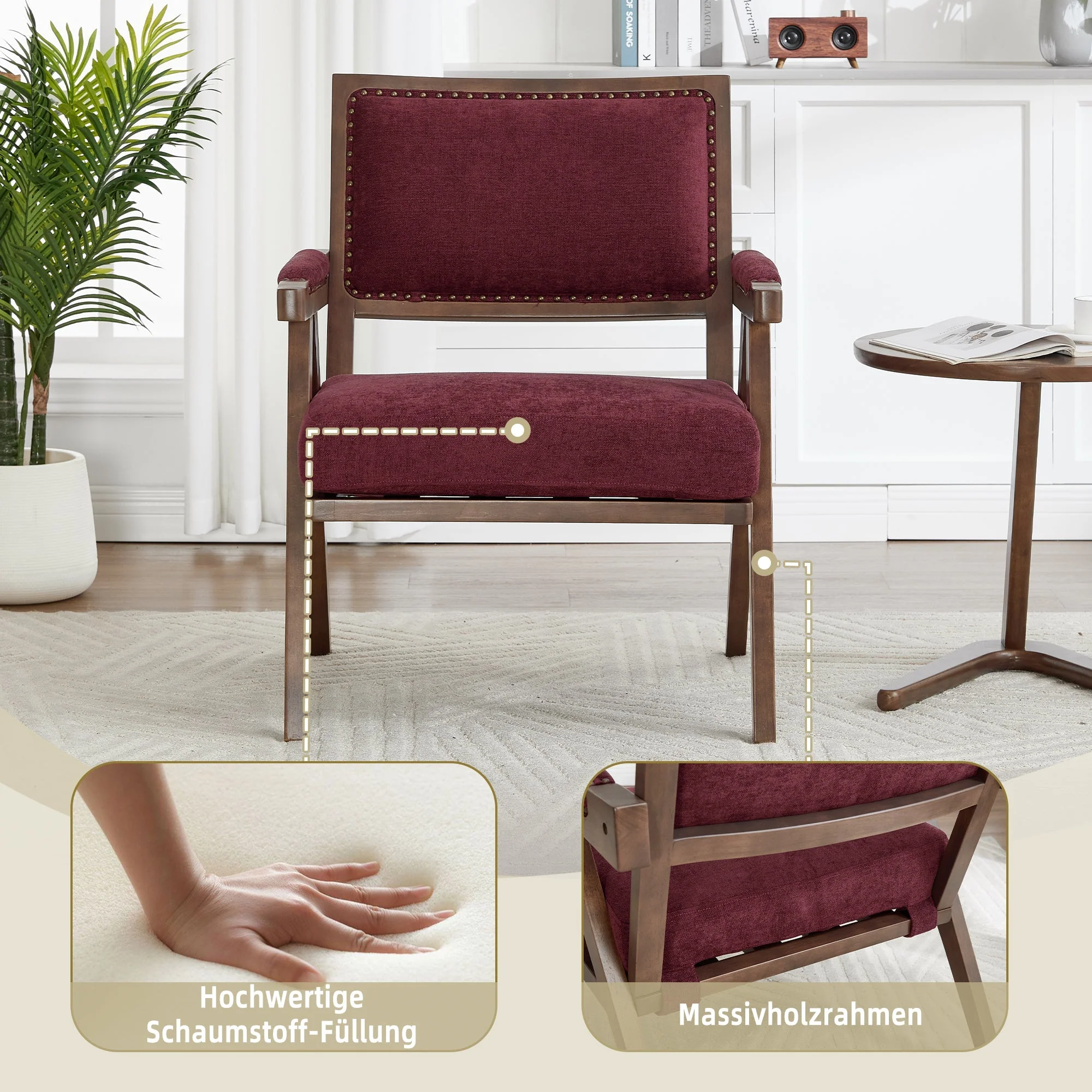Mid-century Lounge Chair, Single Armchair Upholstered Wooden Frame, Fabric - Image 3