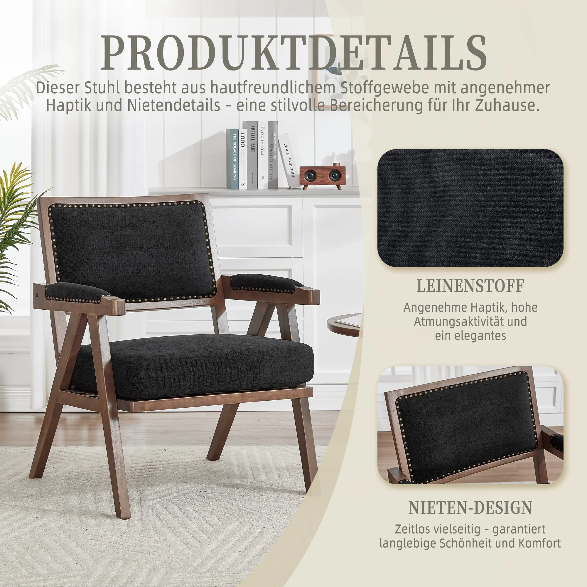 Mid-Century Modern Lounge Chair Armchair Upholstered Wooden Frame Fabric - Image 2