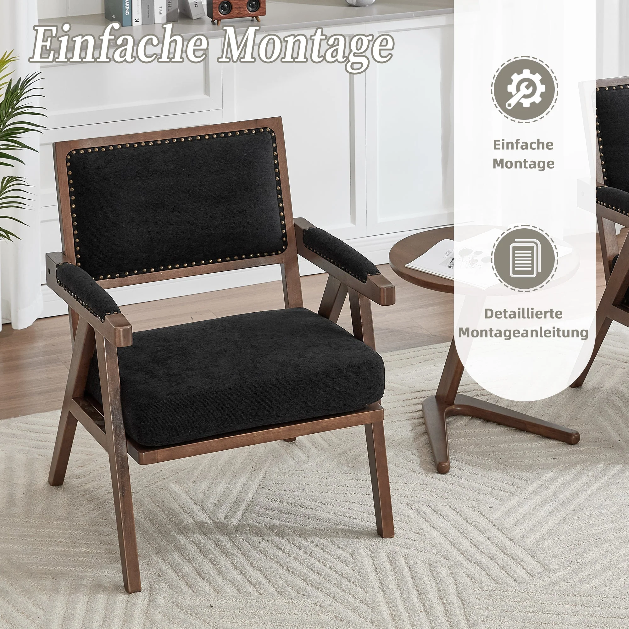 Mid-Century Modern Lounge Chair Armchair Upholstered Wooden Frame Fabric - Image 5