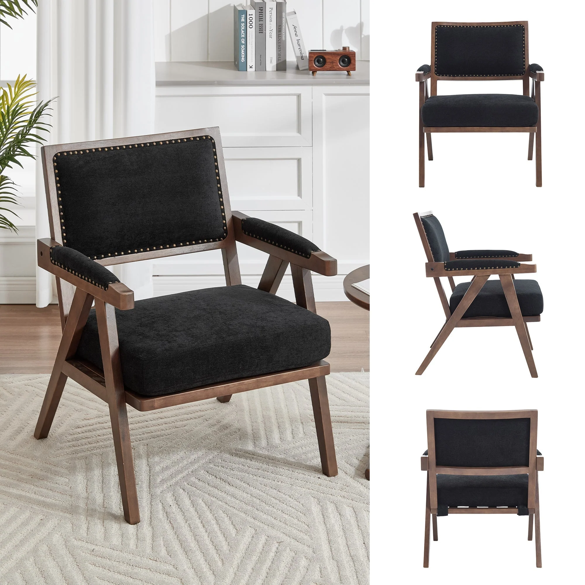 Mid-Century Modern Lounge Chair Armchair Upholstered Wooden Frame Fabric - Image 6