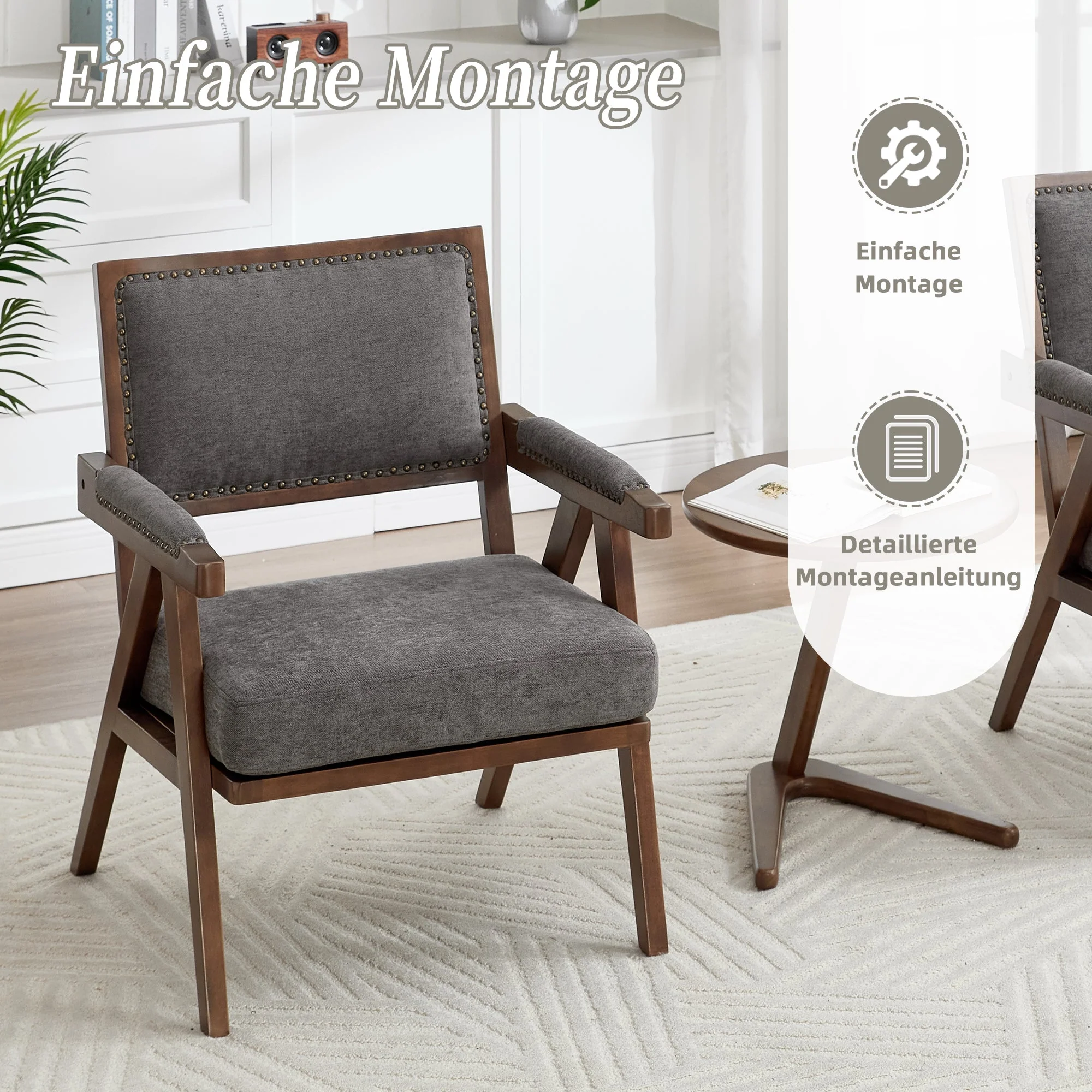 Mid-century Modern Lounge Chair, Single Armchair with Wooden Frame, Fabric - Image 5