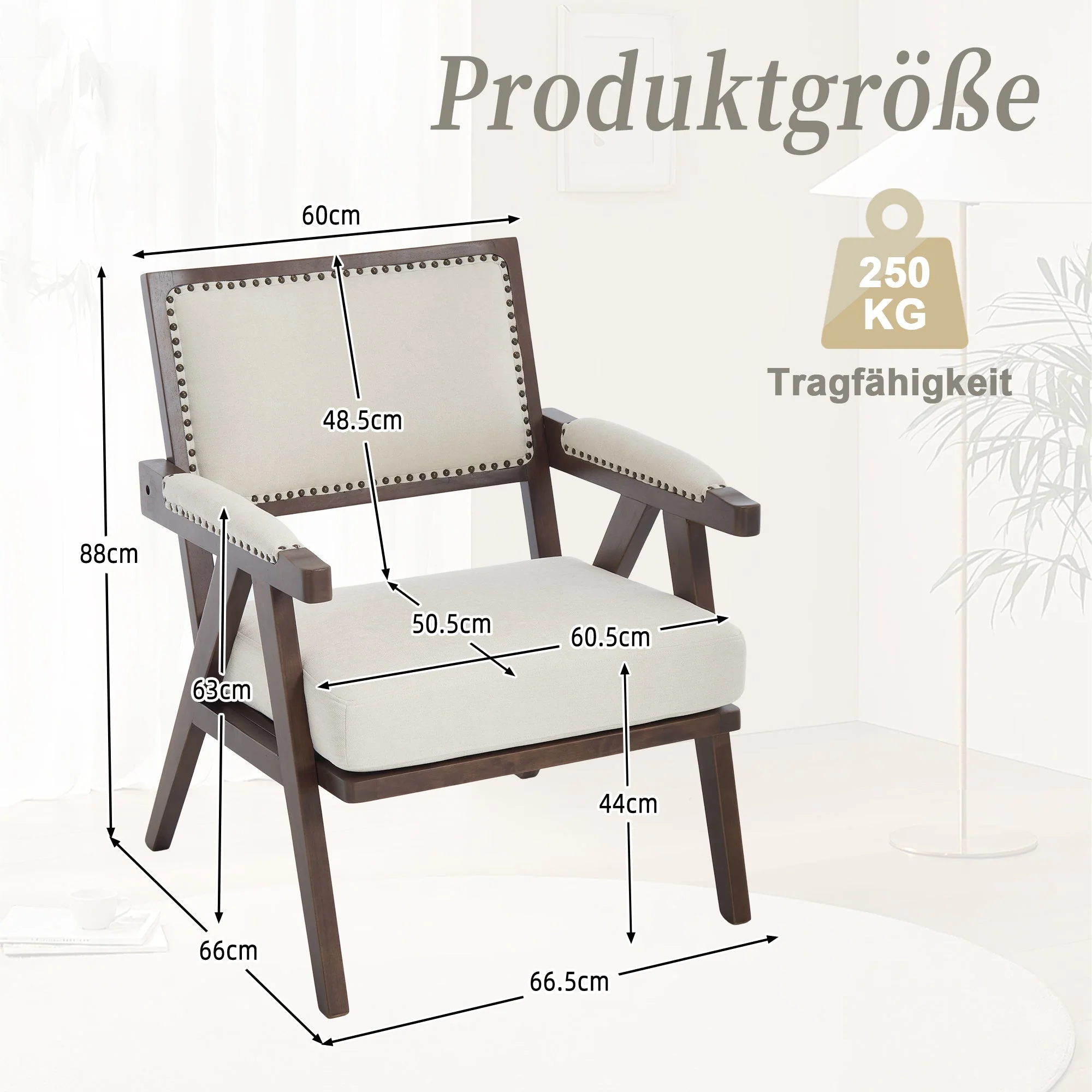 Mid-century modern Lounge Chair, Single Sofa Armchair Wooden Frame, Fabric Upholstered - Image 7
