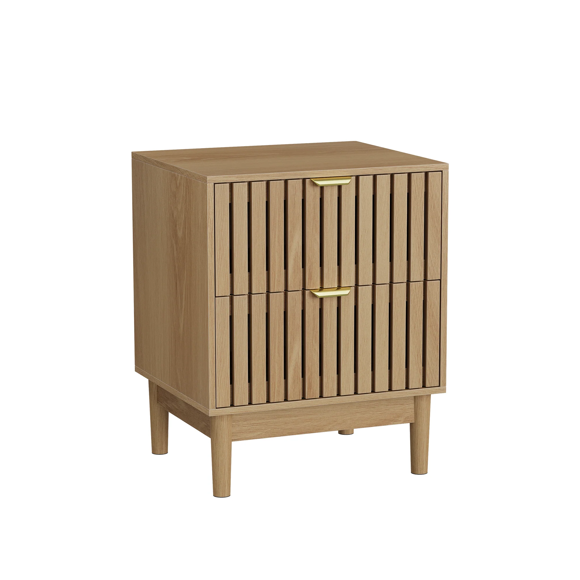 Mid-Century Modern Nightstand with 2 Drawers and Slatted Design, 45 x 39 x 56.5 cm, Oak-Colored Wood - Image 7