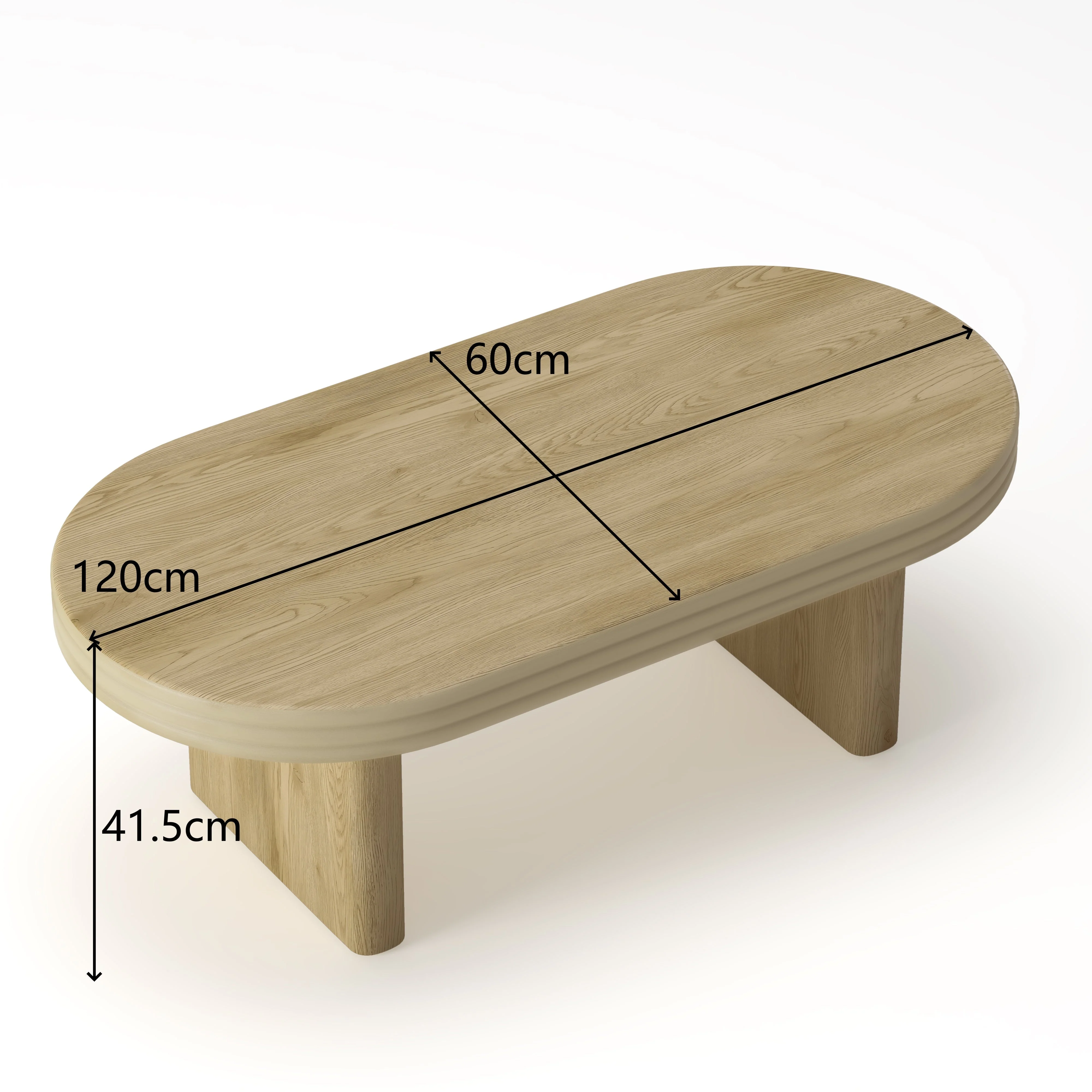Mid Century Modern Oval Fluted Coffee Table Rustic Wood 120cm - Natural - Image 7