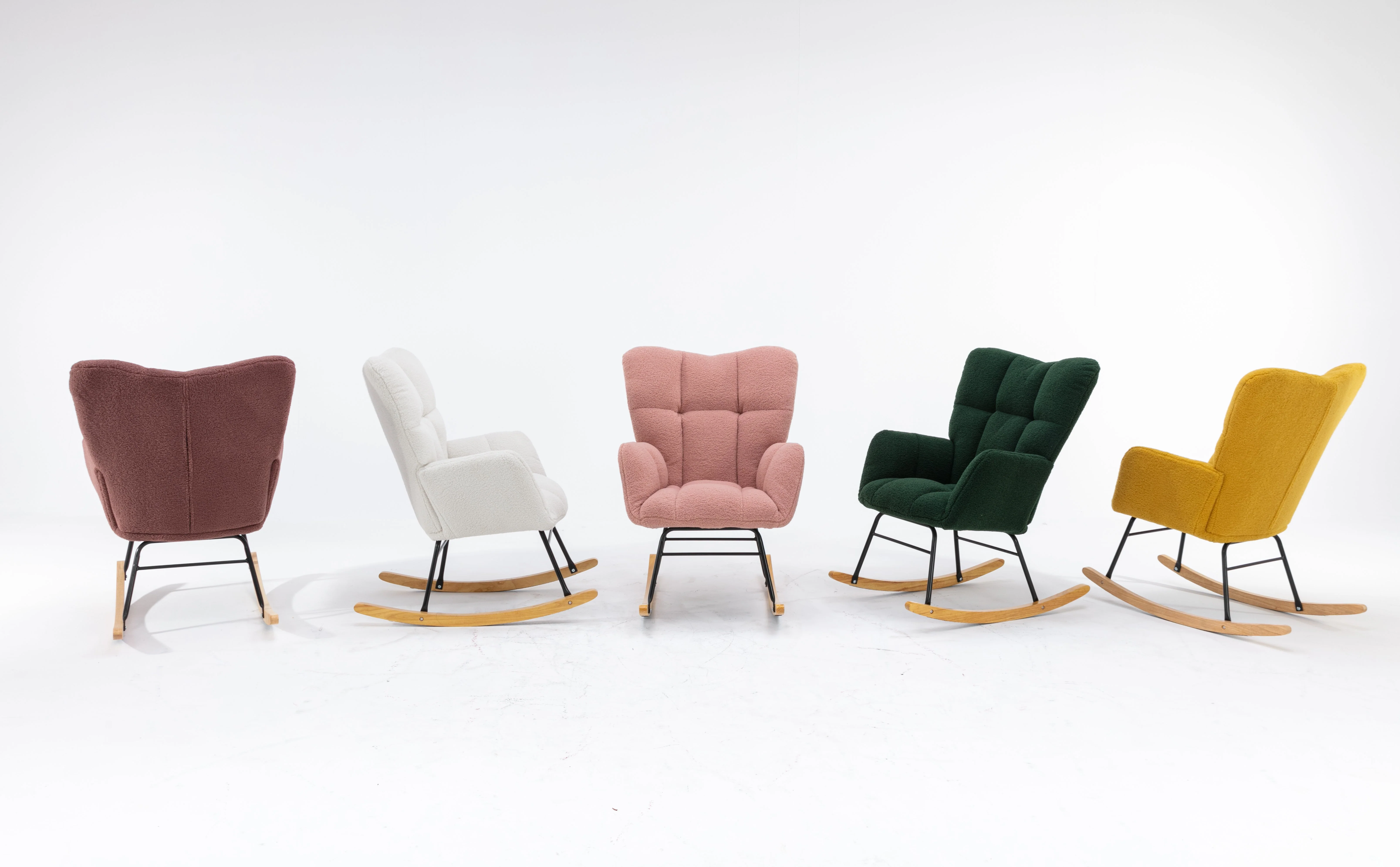 Mid Century Modern Rocking Chair, Teddy Fabric Tufted Upholstered, Padded Seat for Living Room Bedroom, Yellow - Image 5