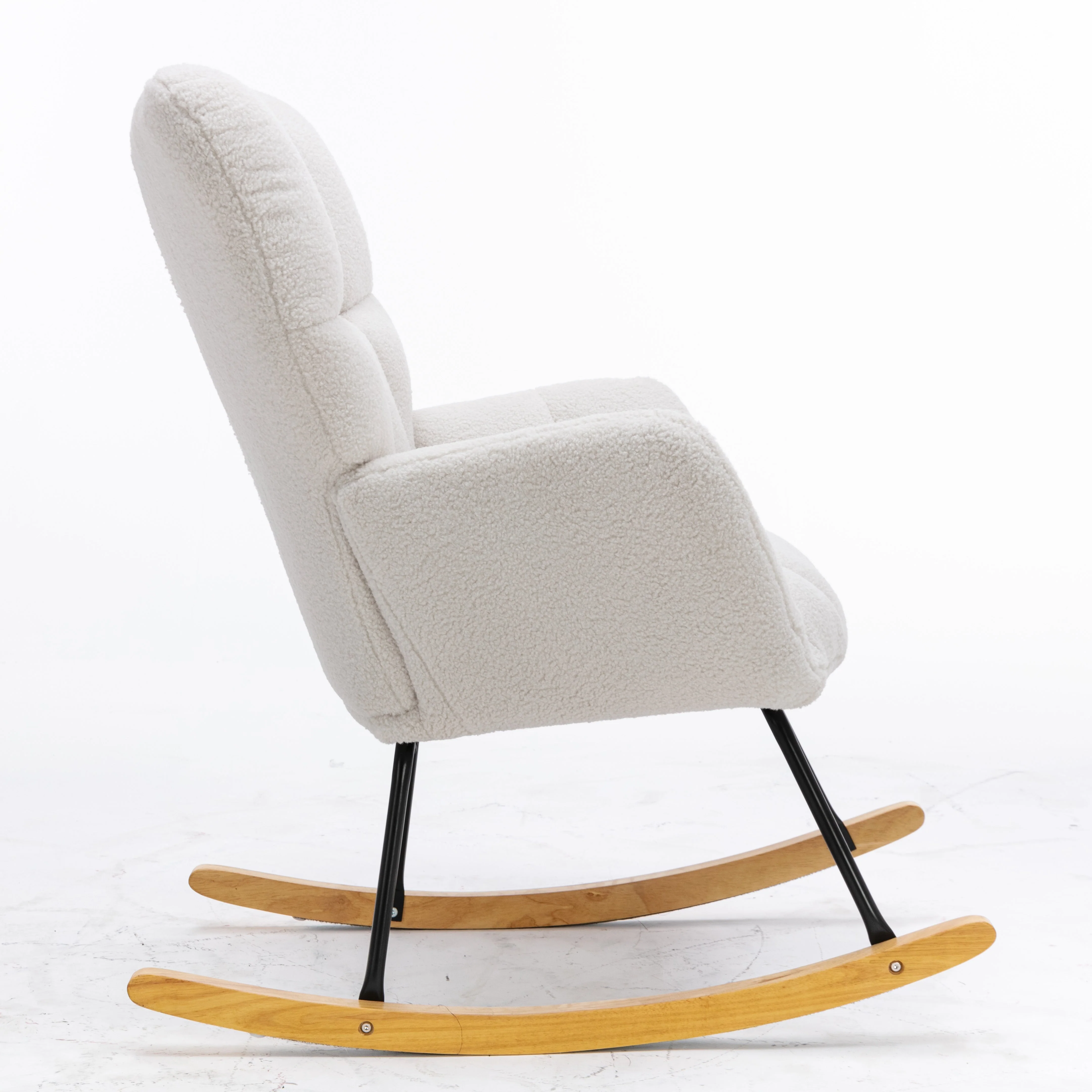 Mid Century Modern Rocking Chair with Tufted Cover, Padded Seat, White - Image 5
