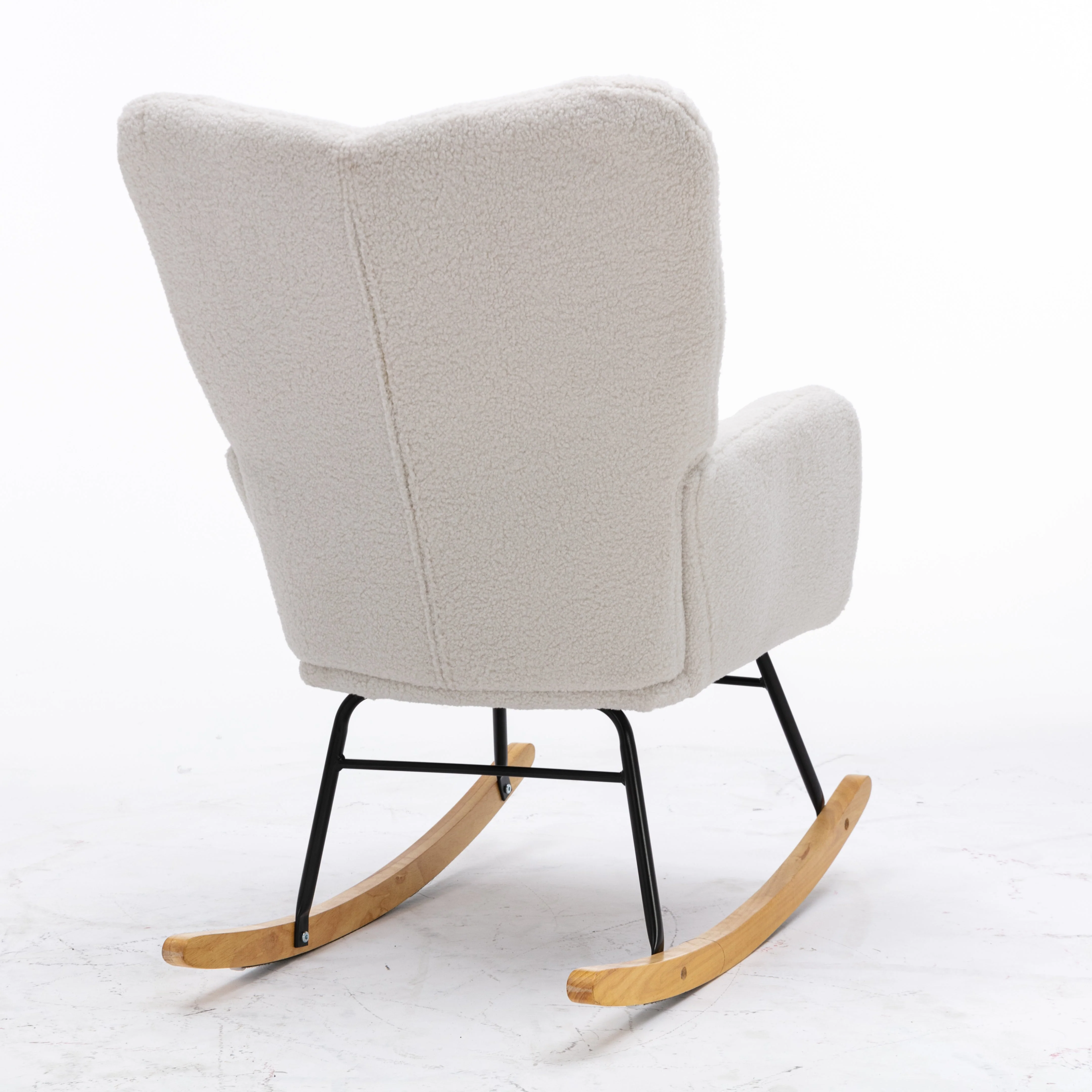 Mid Century Modern Rocking Chair with Tufted Cover, Padded Seat, White - Image 6