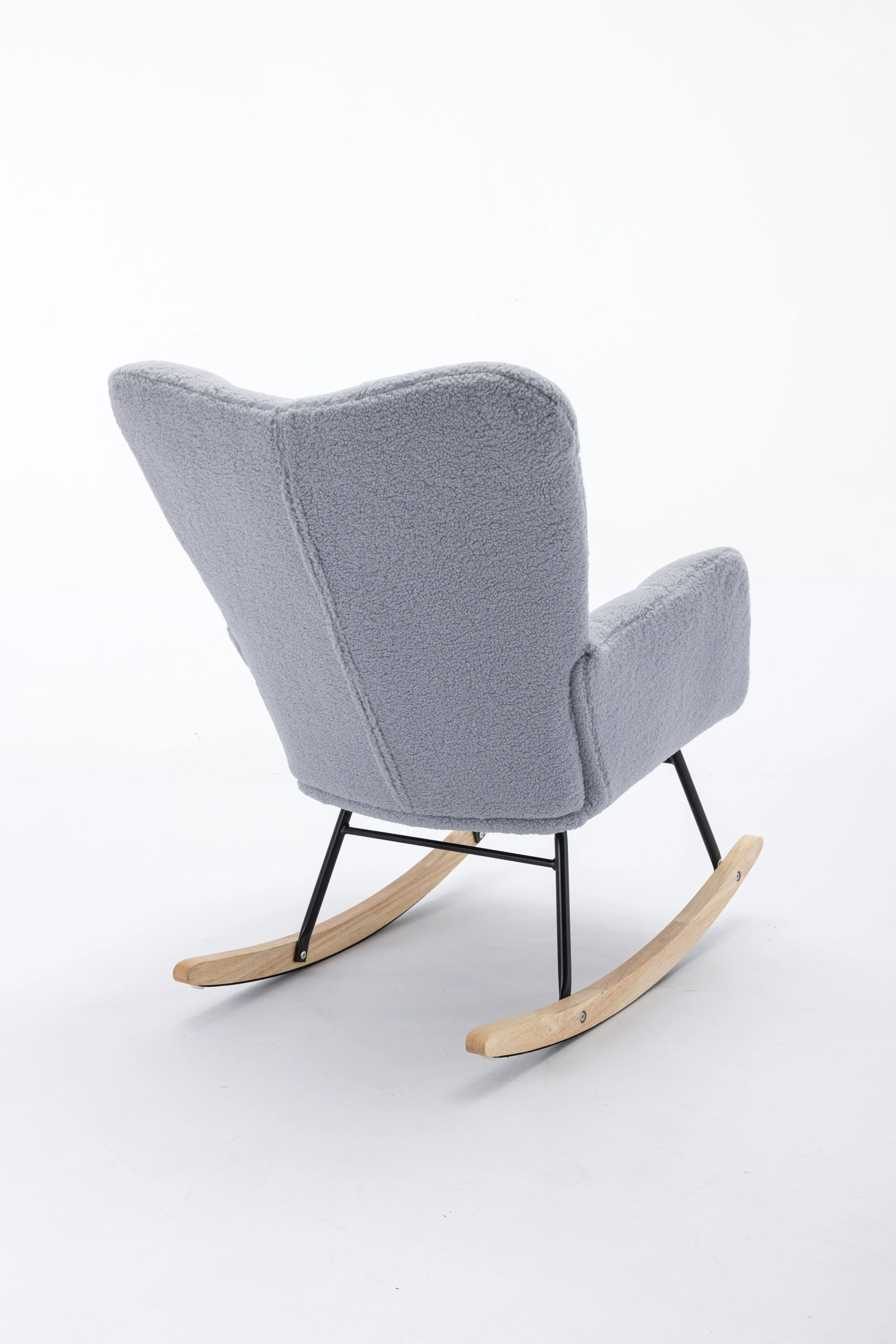 Mid Century Modern Teddy Fabric Tufted Upholstered Rocking Chair Padded Seat, Light Grey