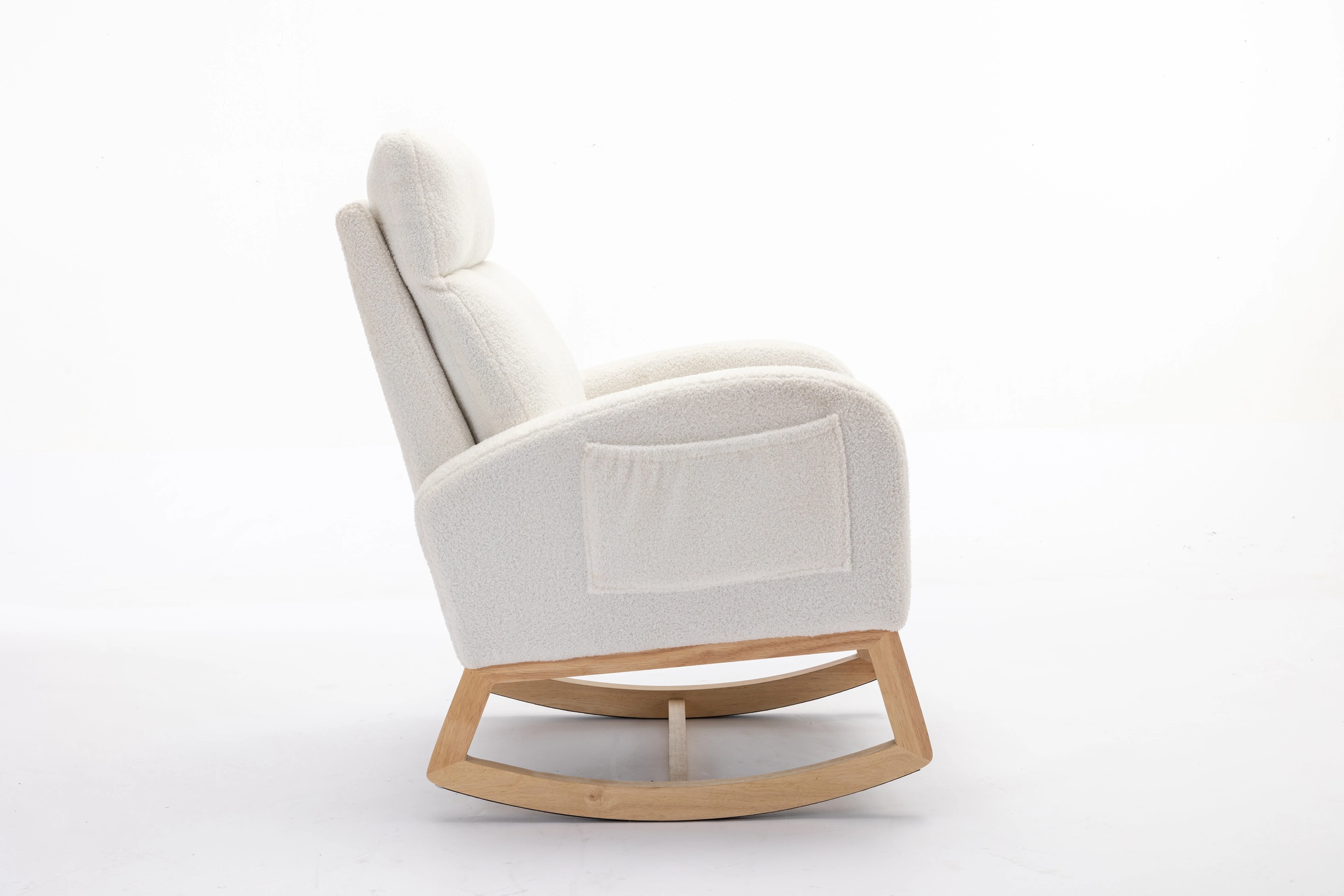 Mid Century Modern Teddy Fabric Upholstered Rocking Chair Padded Seat For Living Room Bedroom, Beige - Image 2