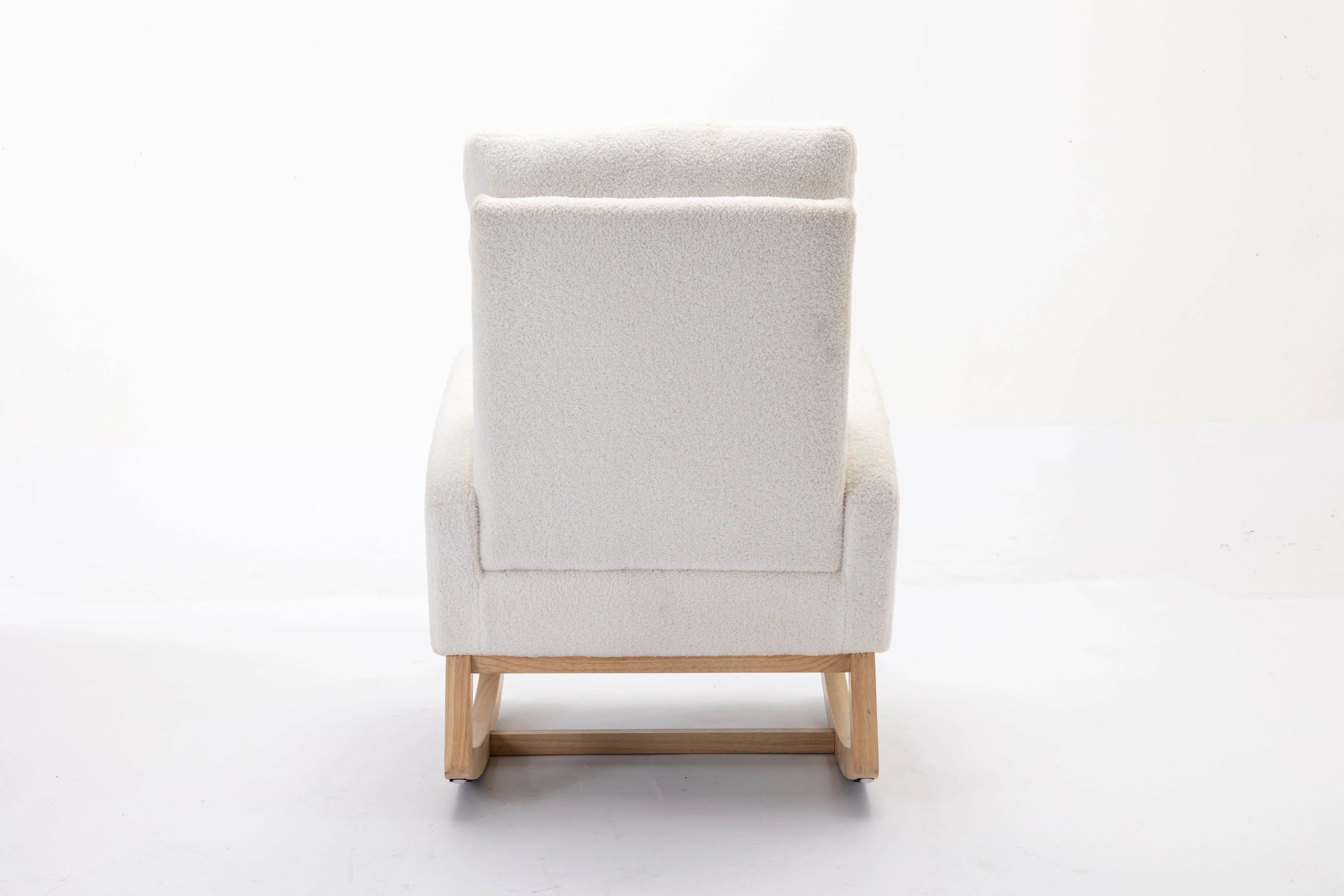Mid Century Modern Teddy Fabric Upholstered Rocking Chair Padded Seat For Living Room Bedroom, Beige - Image 3