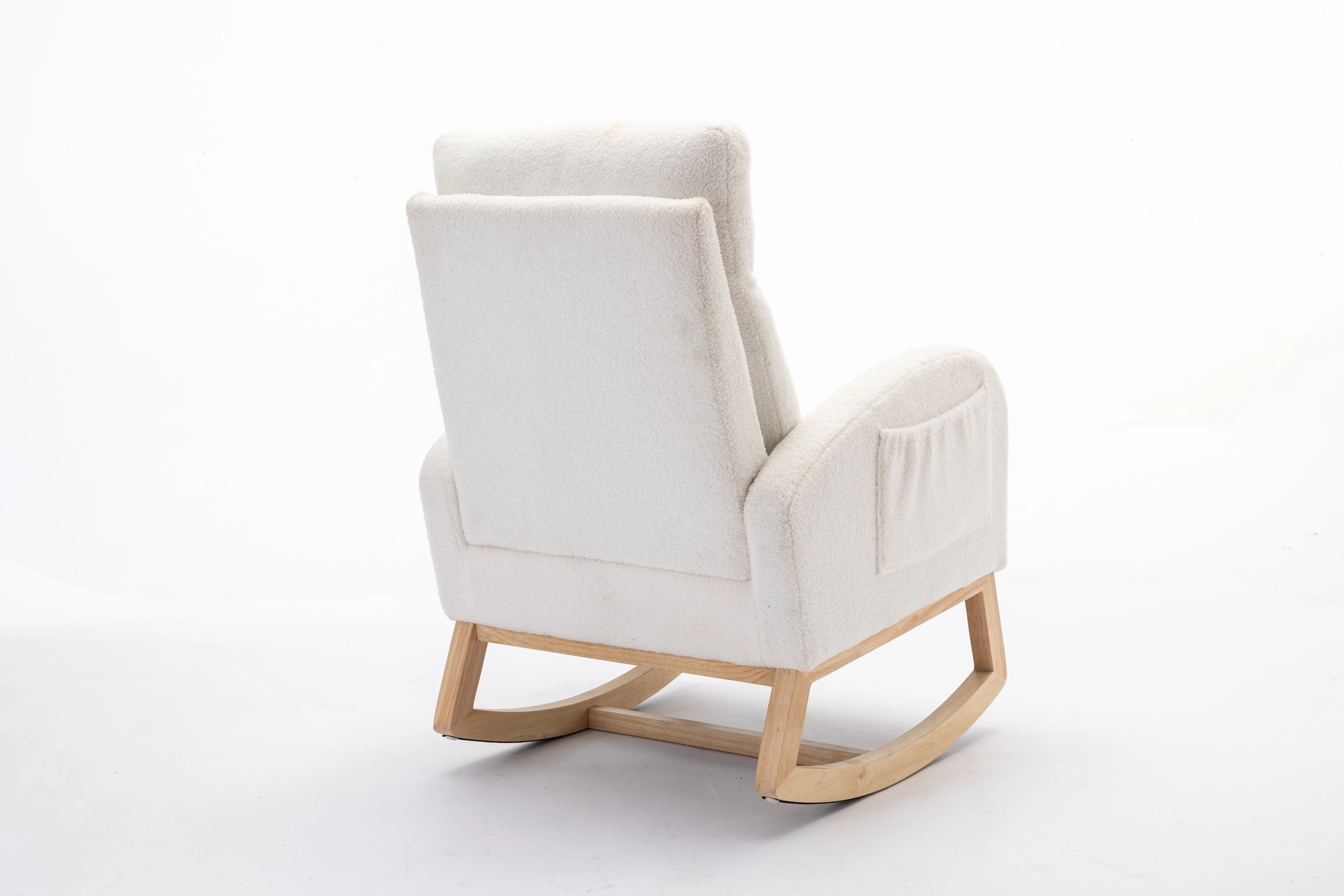 Mid Century Modern Teddy Fabric Upholstered Rocking Chair Padded Seat For Living Room Bedroom, Beige - Image 4
