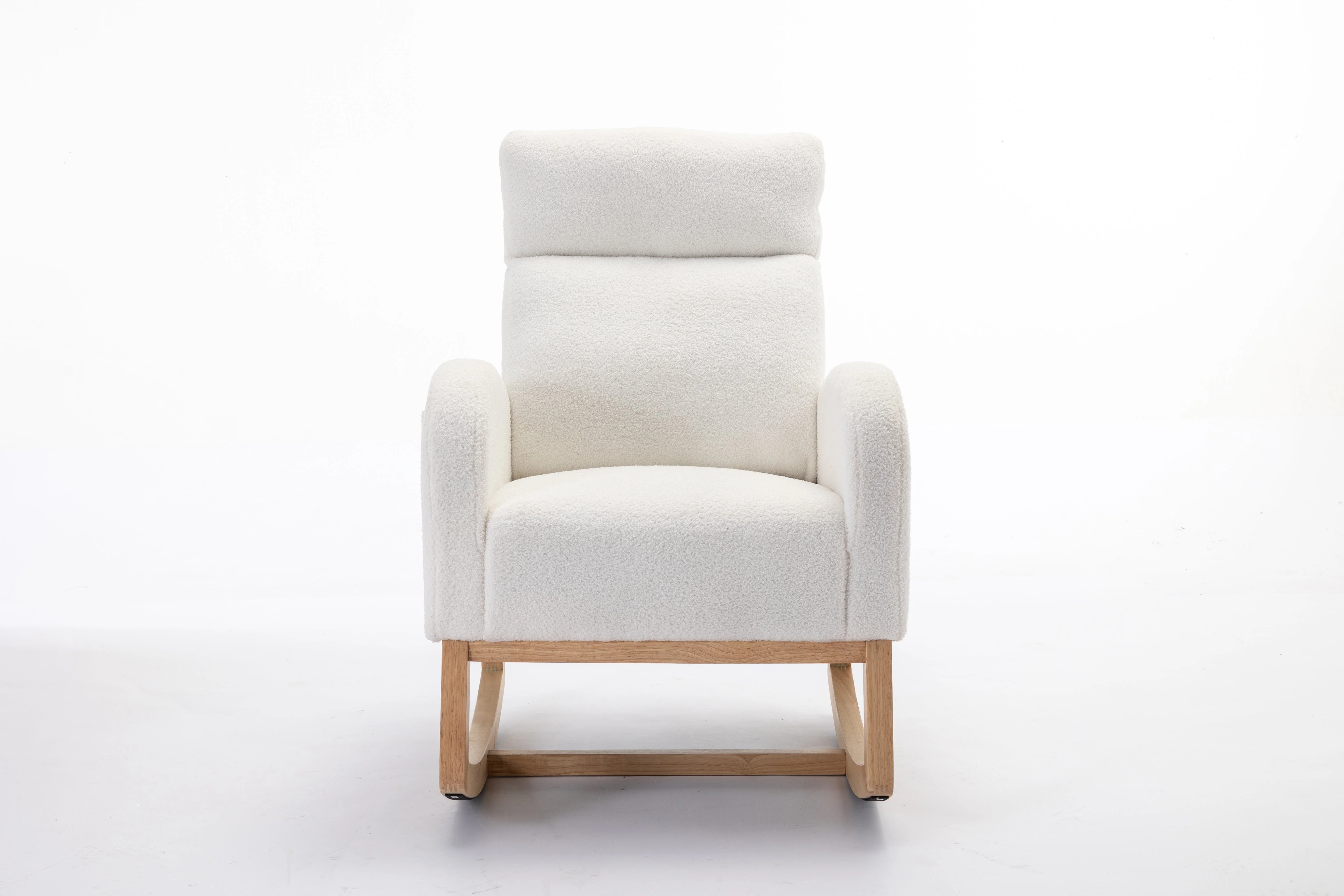 Mid Century Modern Teddy Fabric Upholstered Rocking Chair Padded Seat For Living Room Bedroom, Beige - Image 6