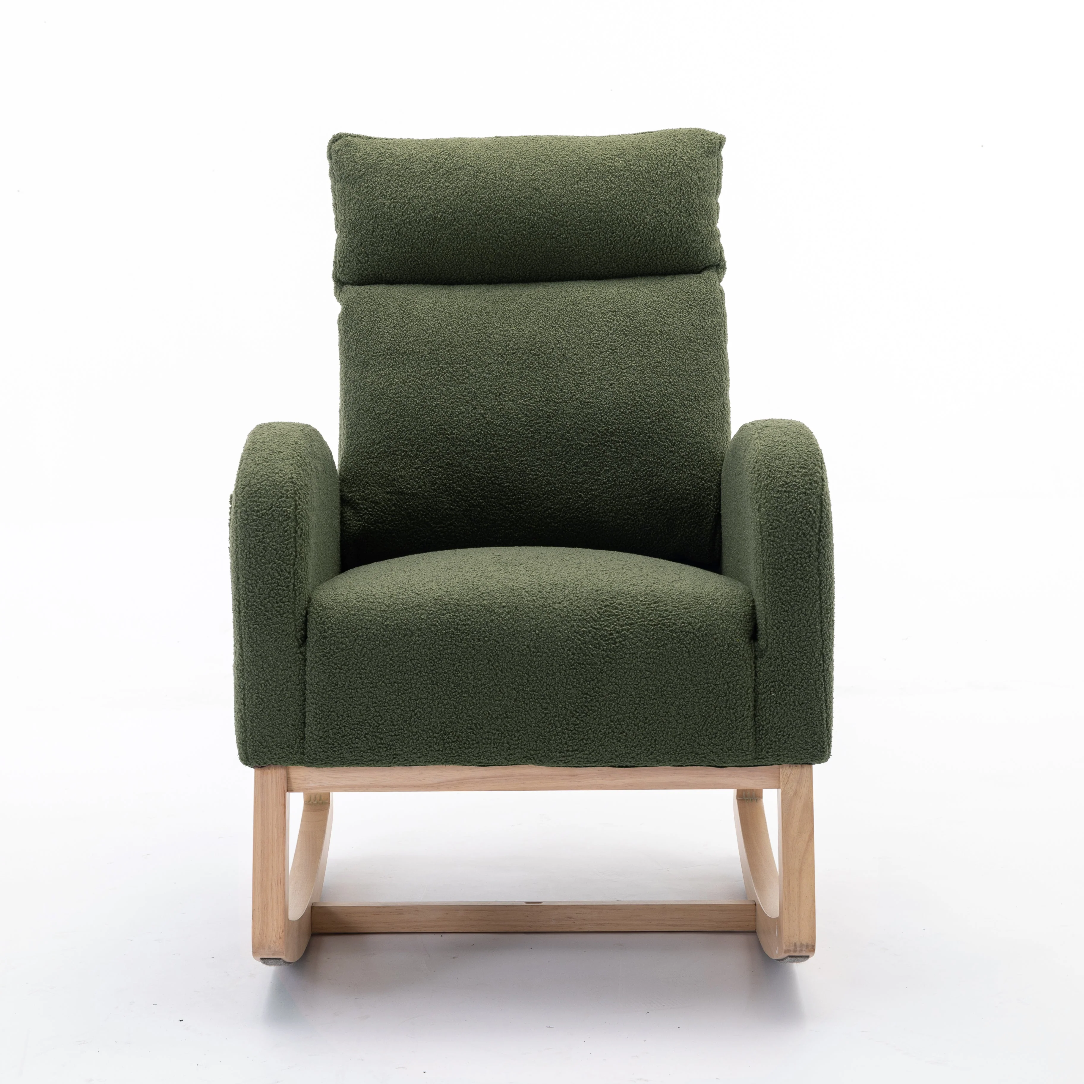 Mid Century Modern Teddy Fabric Upholstered Rocking Chair Padded Seat For Living Room Bedroom, Green - Image 2