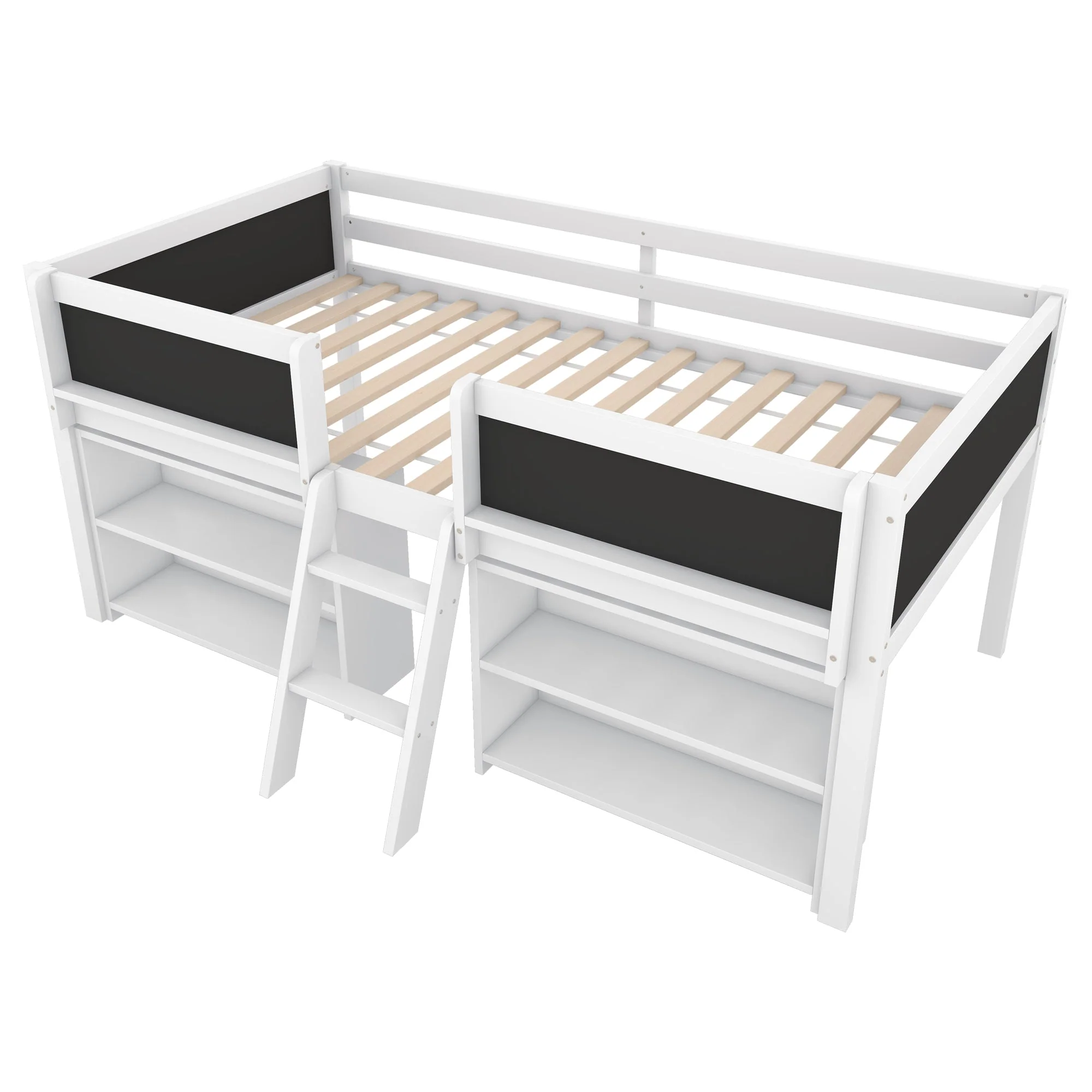 Mid-Sleeper Bed with Storage Shelves and Ladder, 90x200cm, White Pine Wood - Image 10