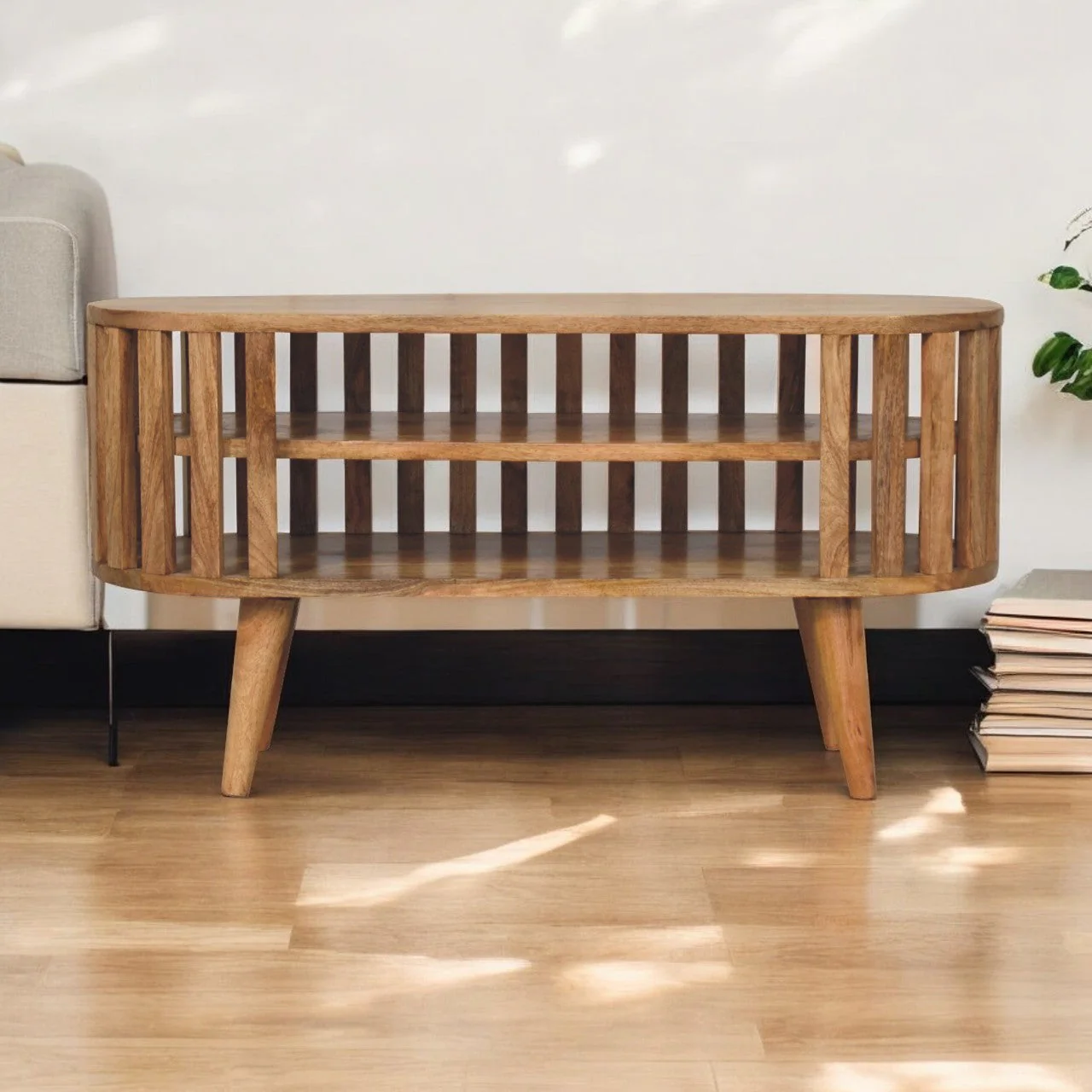 Mini Ariella Media Unit, Solid Mango Wood, Oak-ish Finish