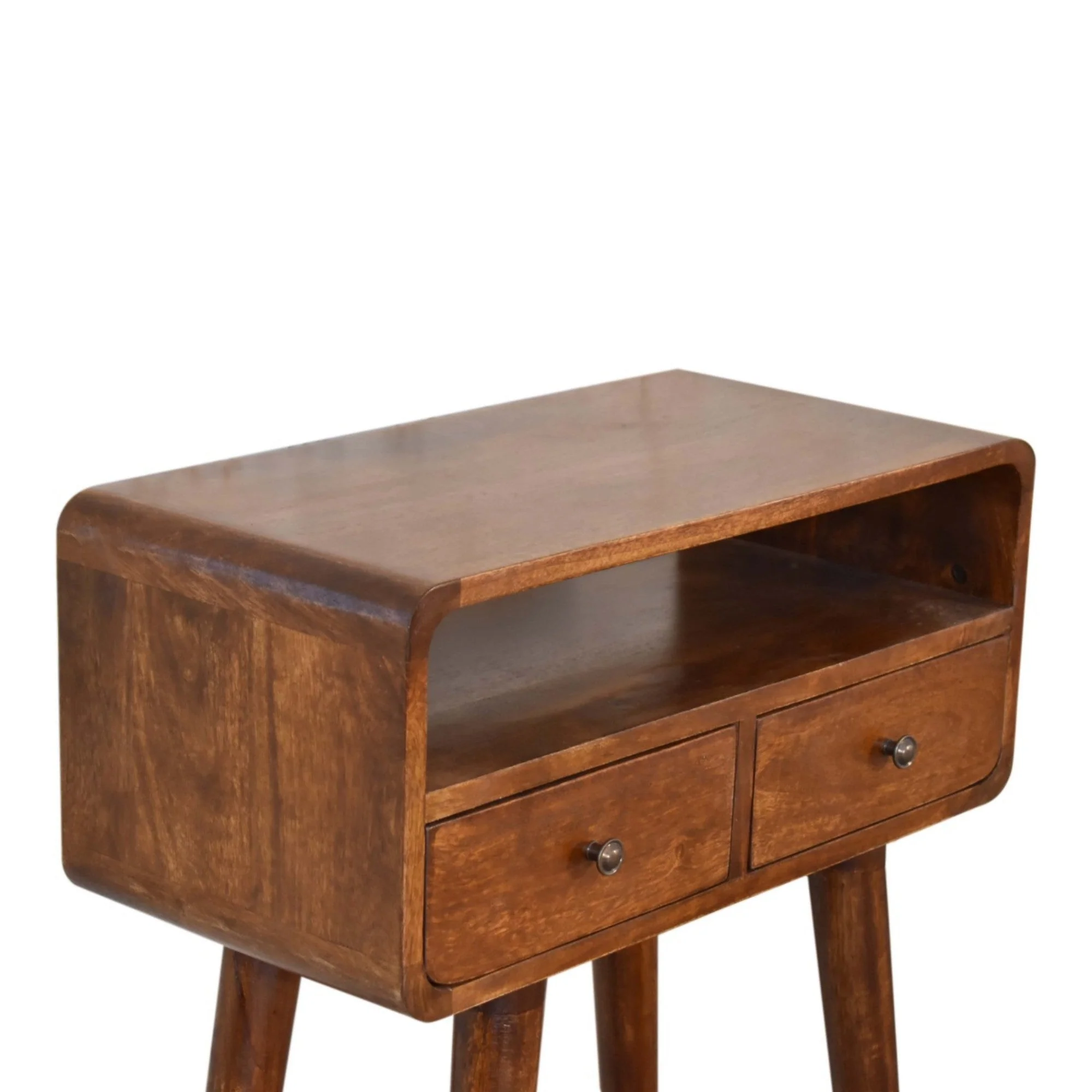 Mini Console Table, 2 Drawers Open Slot, Solid Wood Dark Brown - Image 2