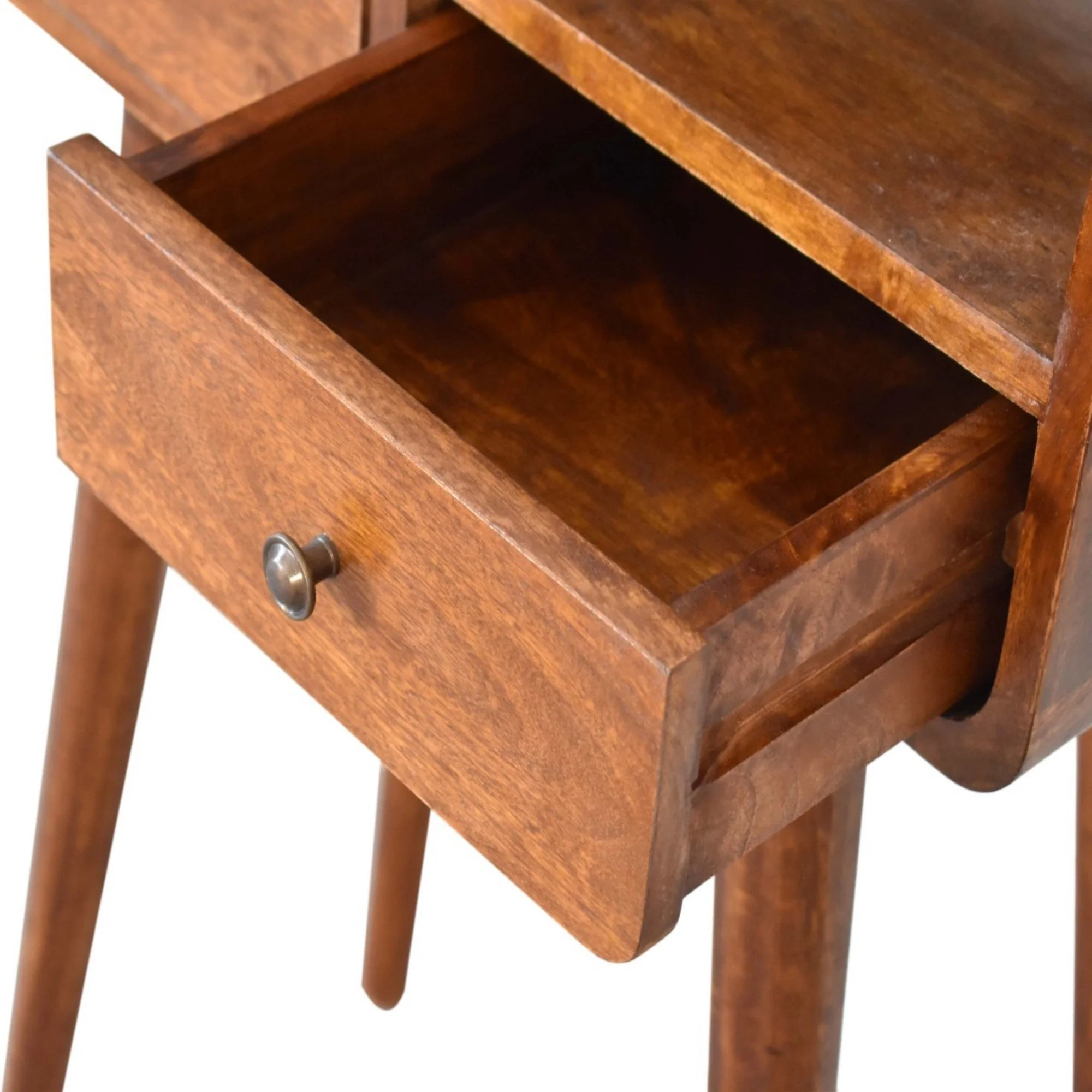 Mini Console Table, 2 Drawers Open Slot, Solid Wood Dark Brown - Image 5