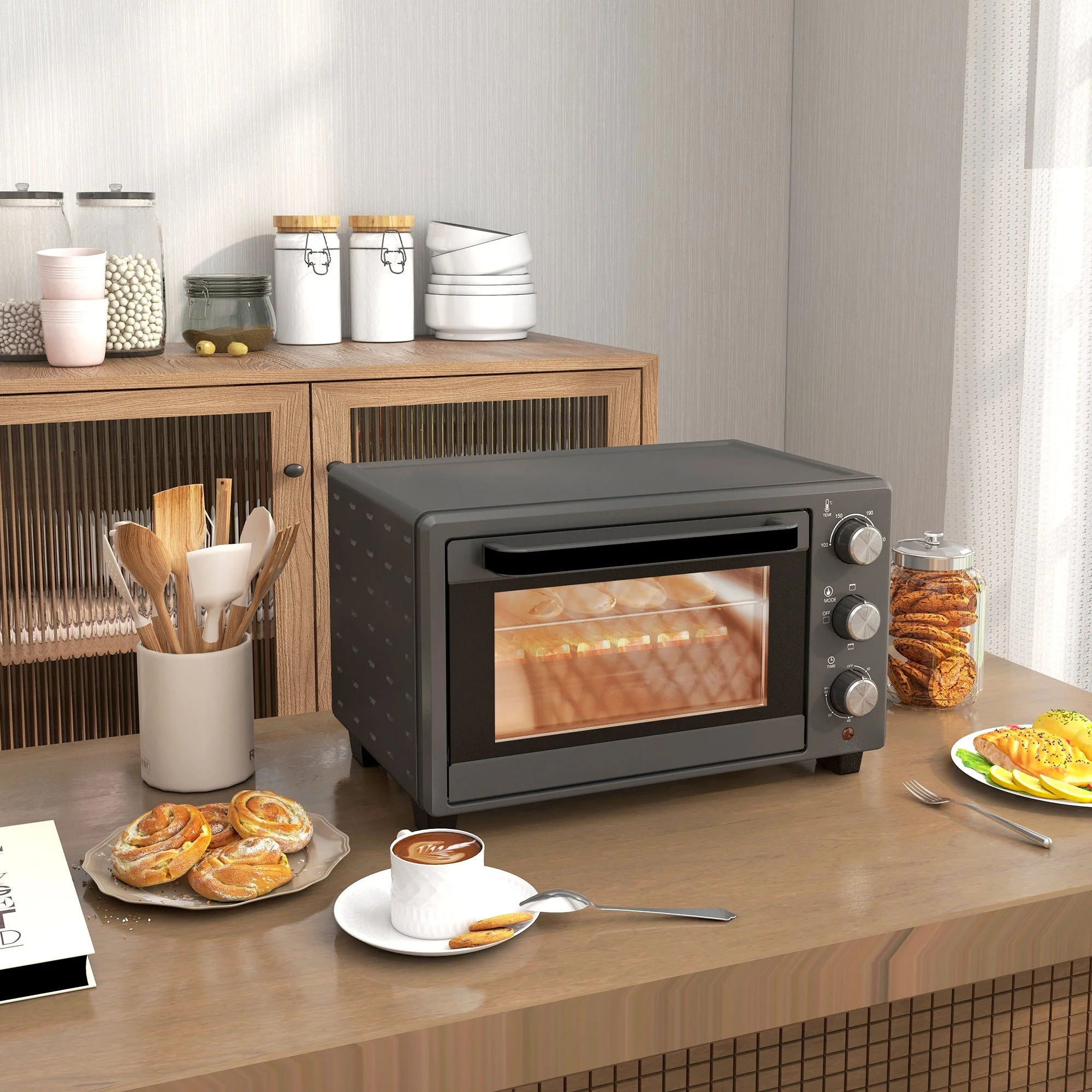Mini Oven, 21L 1400W 60 Min. Timer, Stainless Steel, Gray - Image 2
