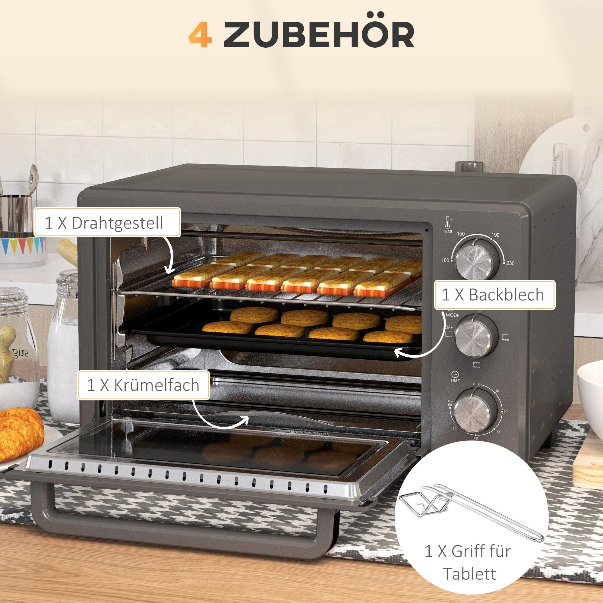 Mini Oven, 21L 1400W 60 Min. Timer, Stainless Steel, Gray - Image 6