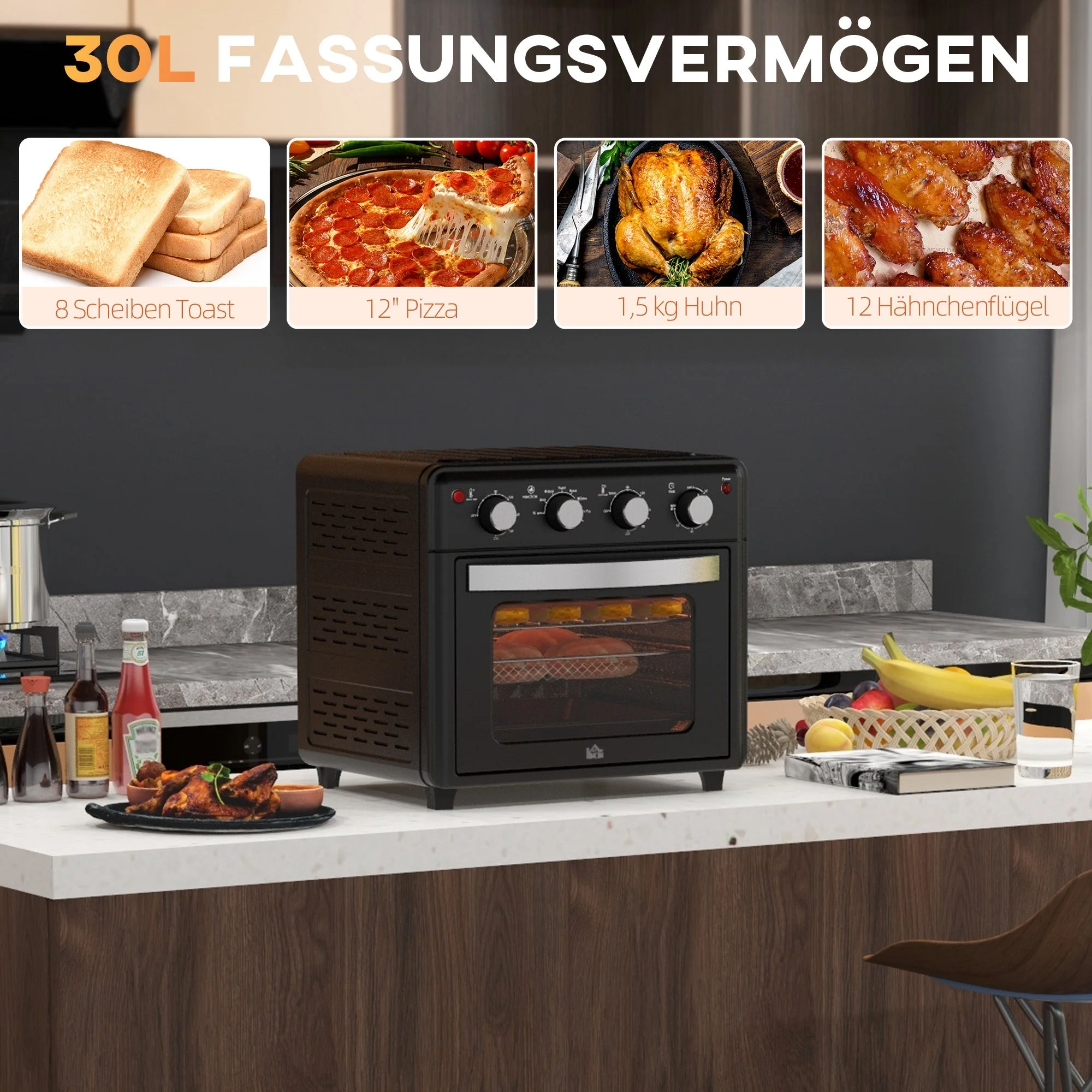 Mini Oven 30L Convection Hot Air Fryer 7 Modes, Baking/Grill Rack - Image 4