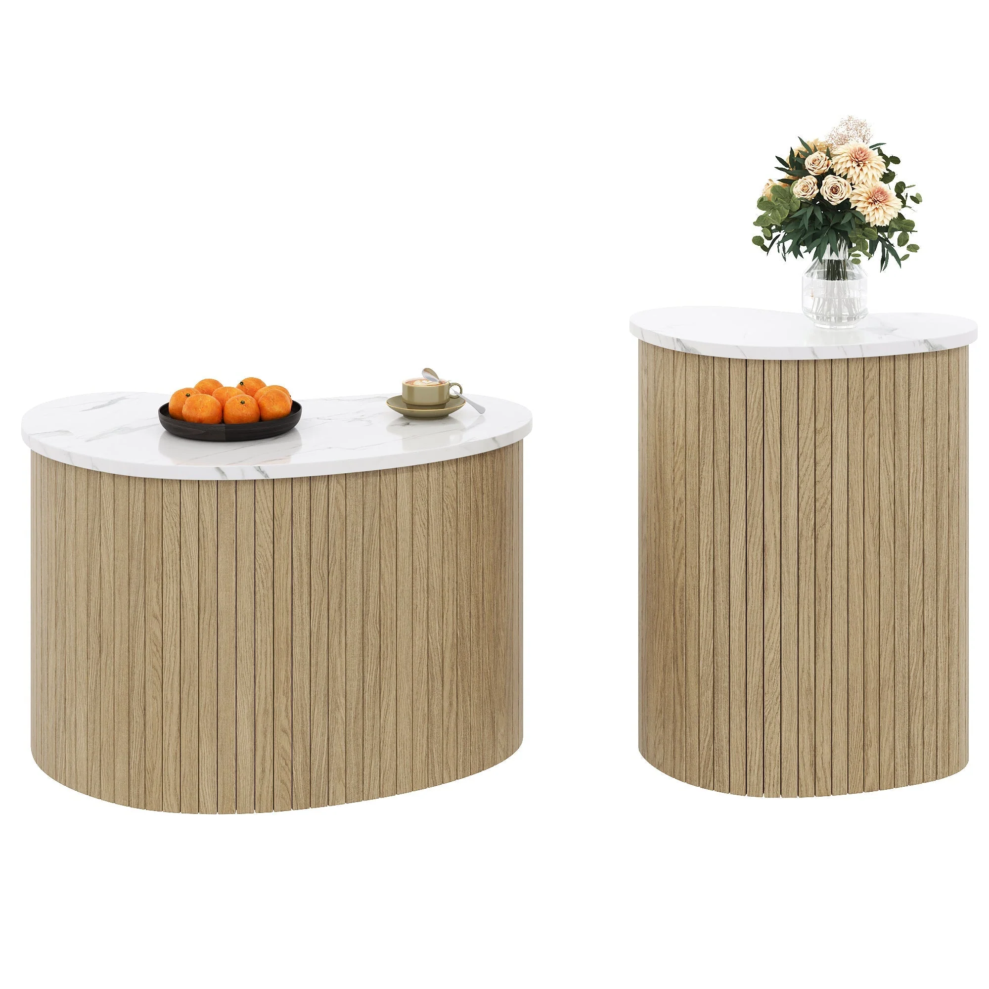 Minimalist Coffee Table Multifunctional Scandinavian - Marble/Wood Grain - Image 2