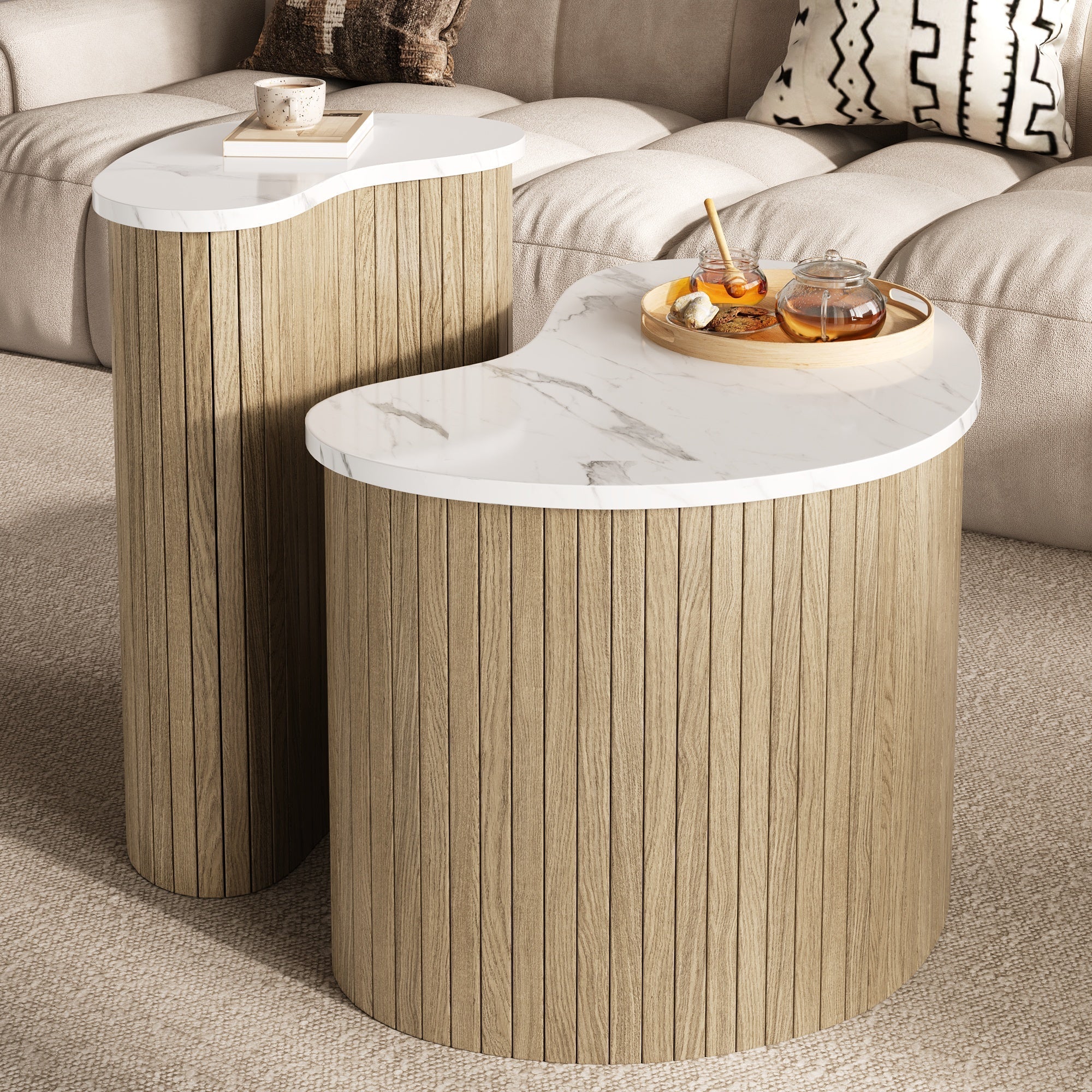 Minimalist Coffee Table Multifunctional Scandinavian - Marble/Wood Grain - Image 9
