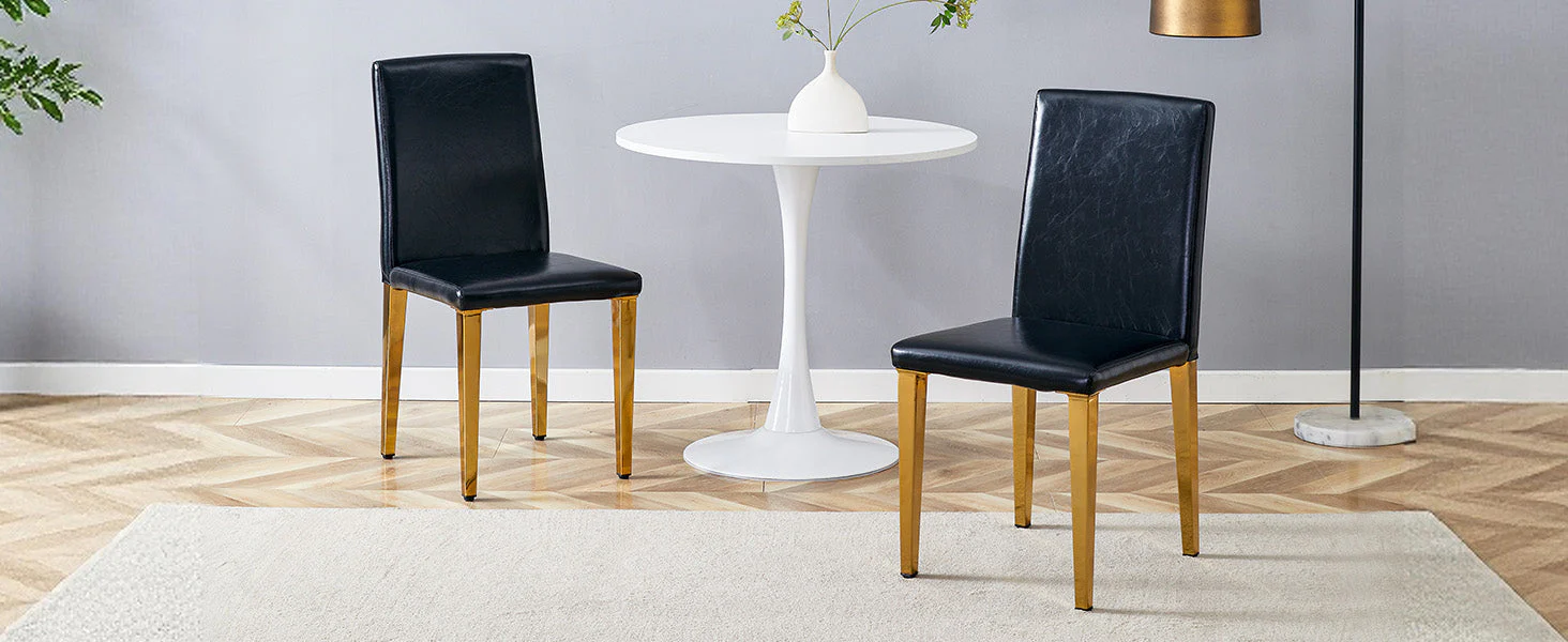 Minimalist Dining Chairs Set of 2 with Gold Metal Legs, Black PU Leather - Image 9