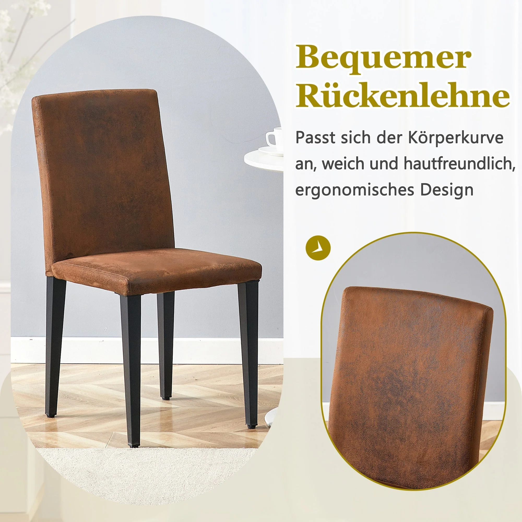 Minimalist Dining Chairs Set of 2 with Metal Legs, Brown Woven Fabric - Image 6