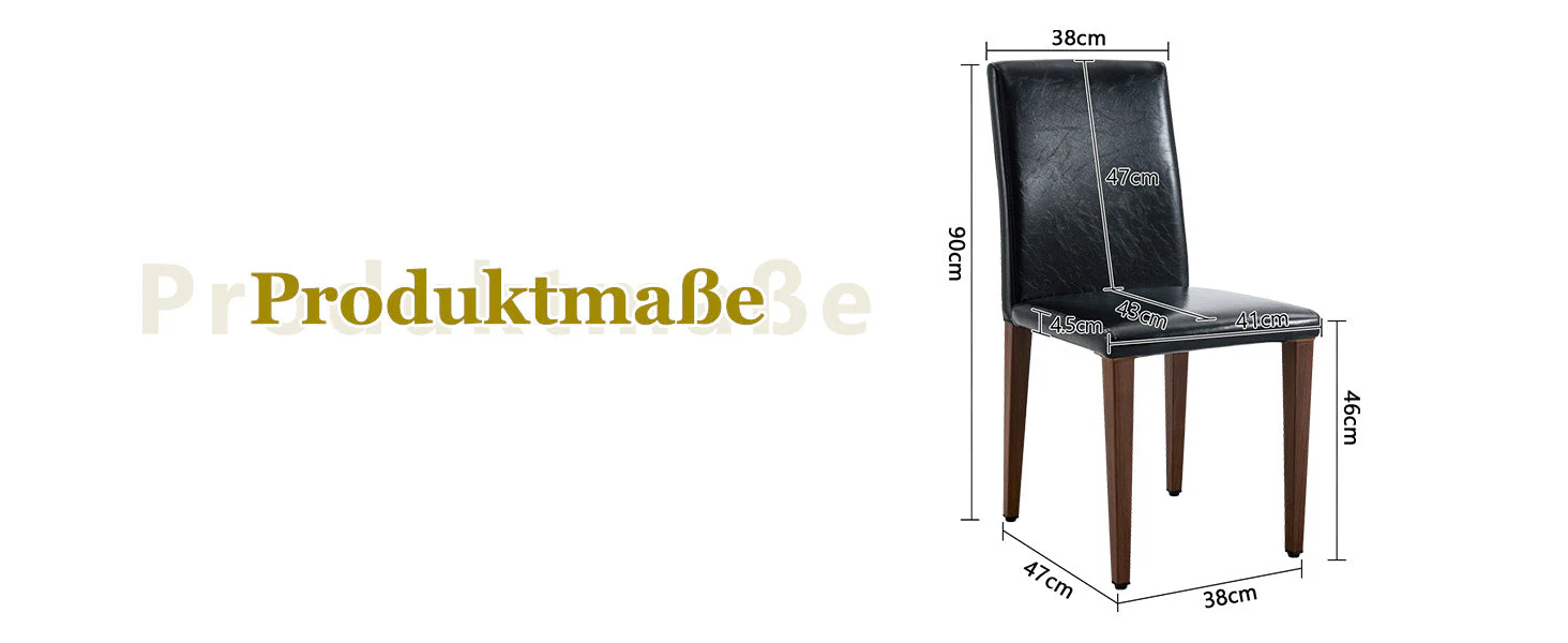 Minimalist Dining Chairs Set of 4, PU Leather and Metal Legs, Black and Walnut finish - Image 8