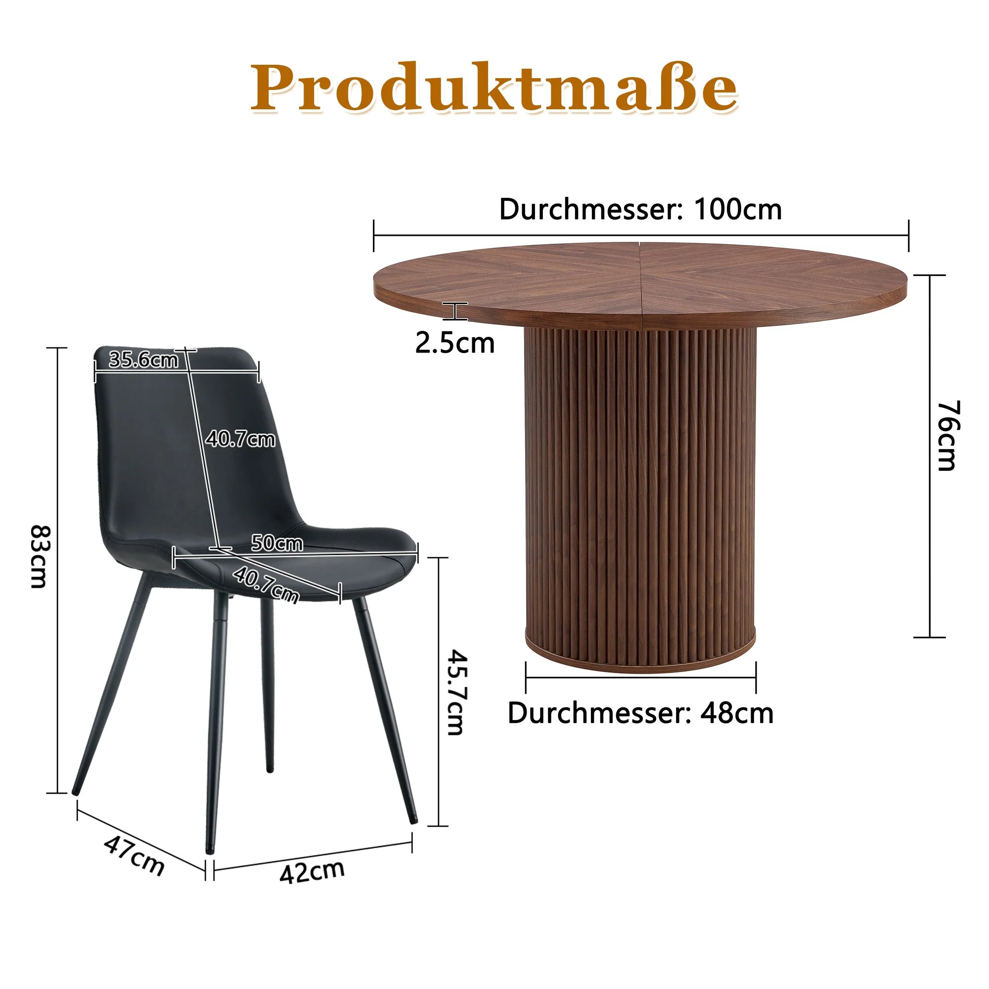 Minimalist Dining Set 100cm Table 4 Chairs - Walnut/Black PU - Image 4