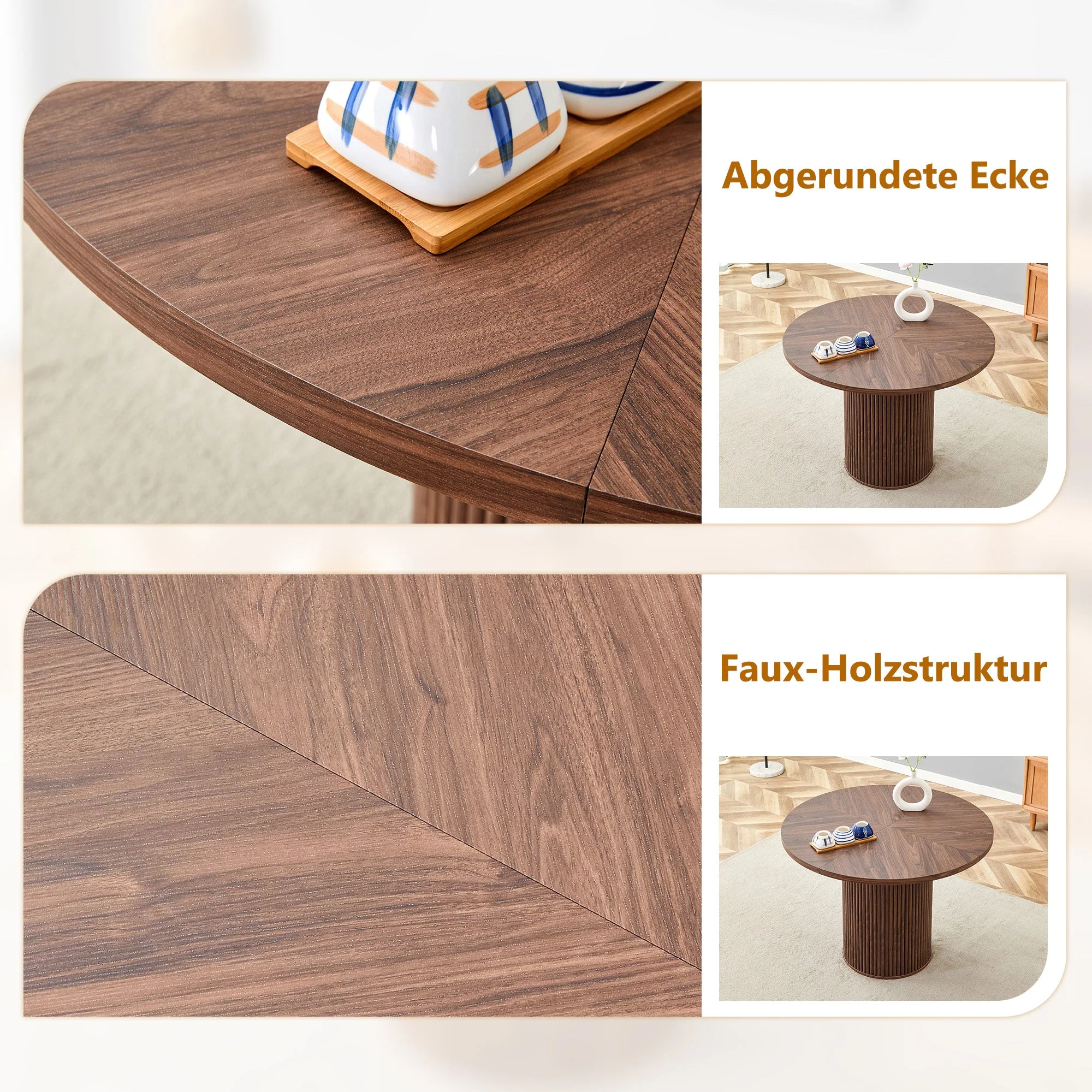 Minimalist Dining Set 100cm Table 4 Chairs - Walnut/Black PU - Image 5