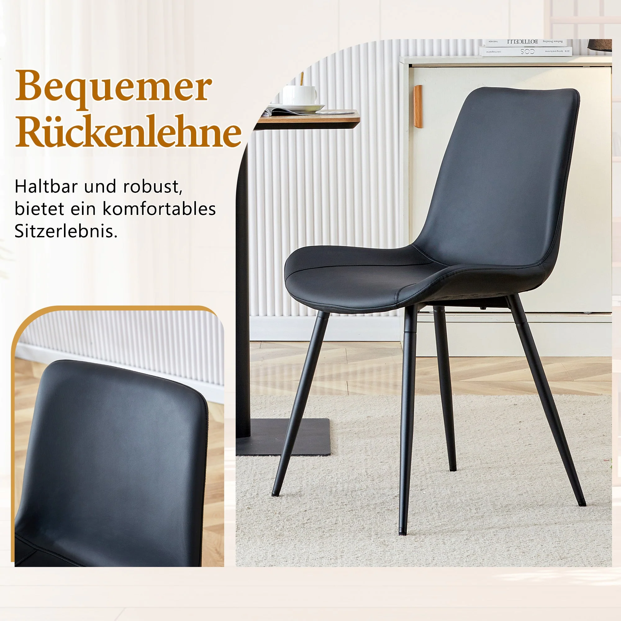Minimalist Dining Set 100cm Table 4 Chairs - Walnut/Black PU - Image 7