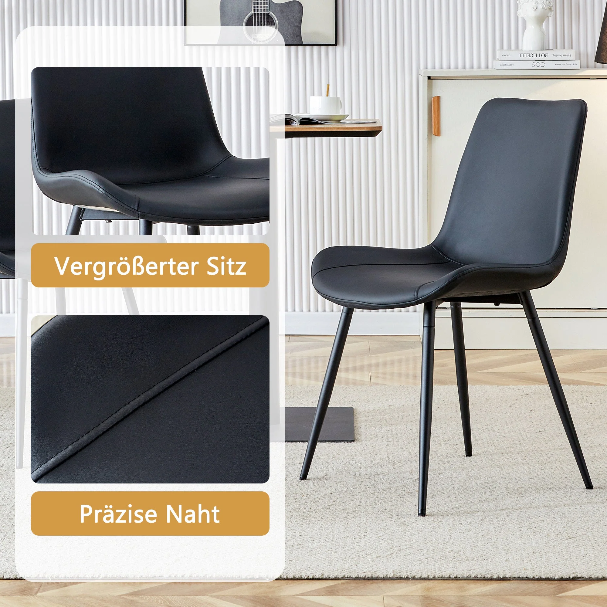 Minimalist Dining Set 100cm Table 4 Chairs - Walnut/Black PU - Image 8