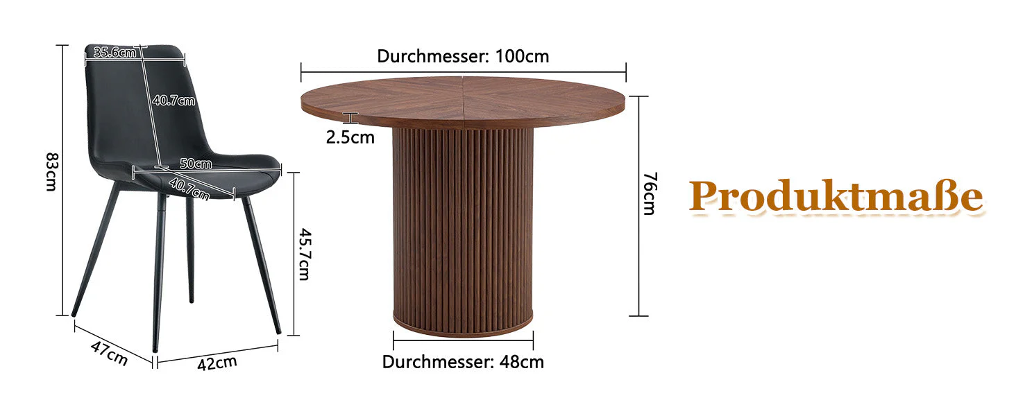 Minimalist Dining Set 100cm Table 4 Chairs - Walnut/Black PU - Image 9