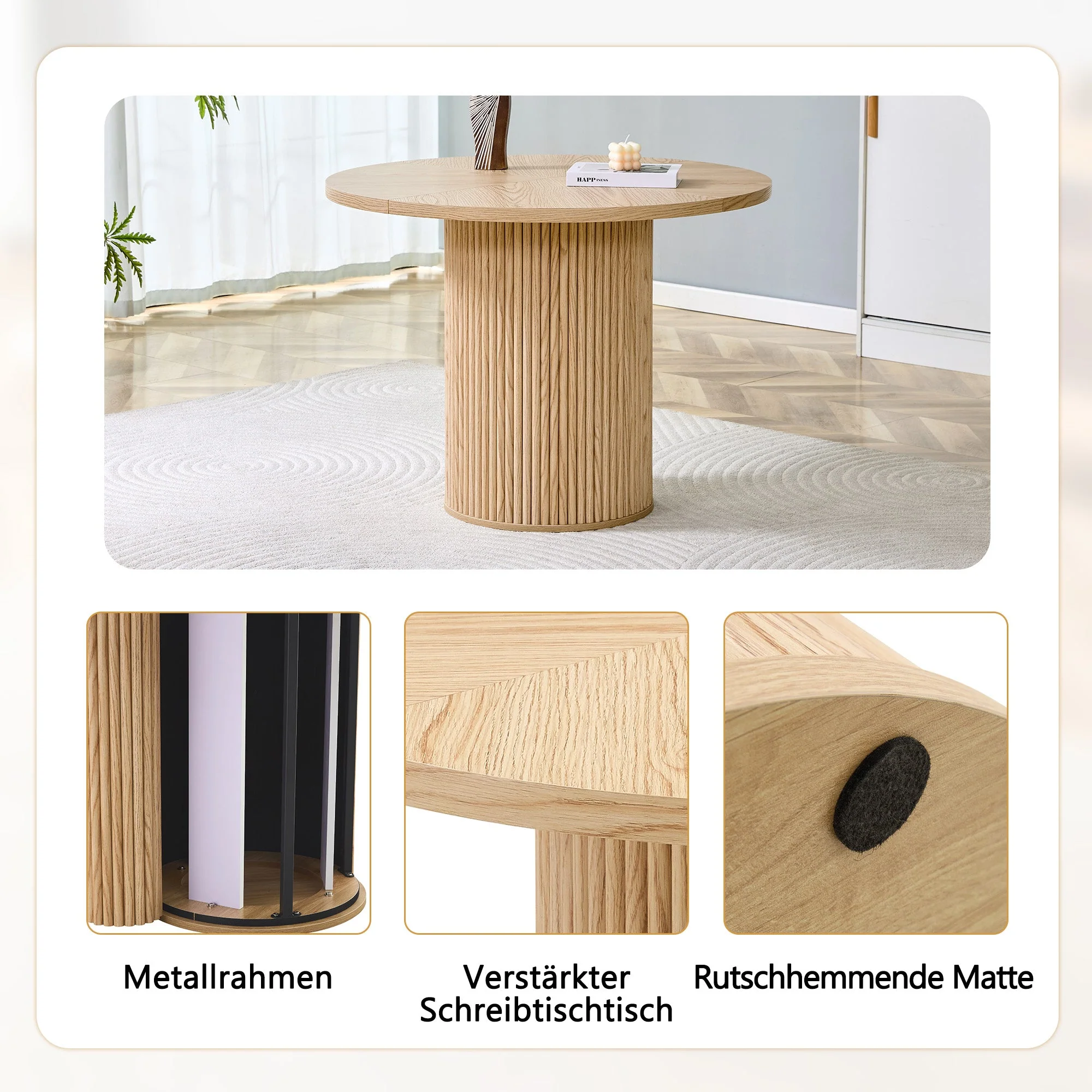 Minimalist Round Table Set, 100 cm MDF Dining Table & 4 Chairs, High-Tech Fabric - Image 8