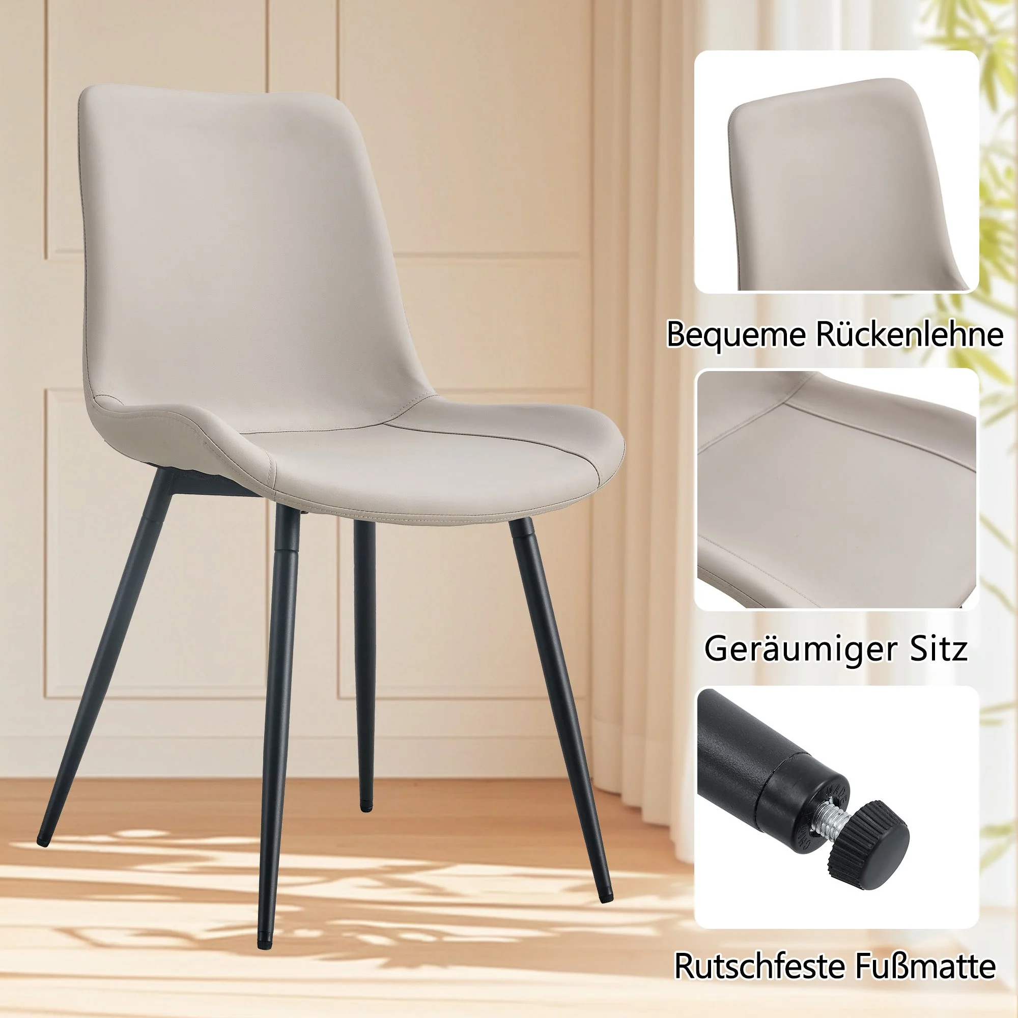 Minimalist Round Table Set 100cm 4 Armchairs - Black Wood Look/Warm Grey PU - Image 7