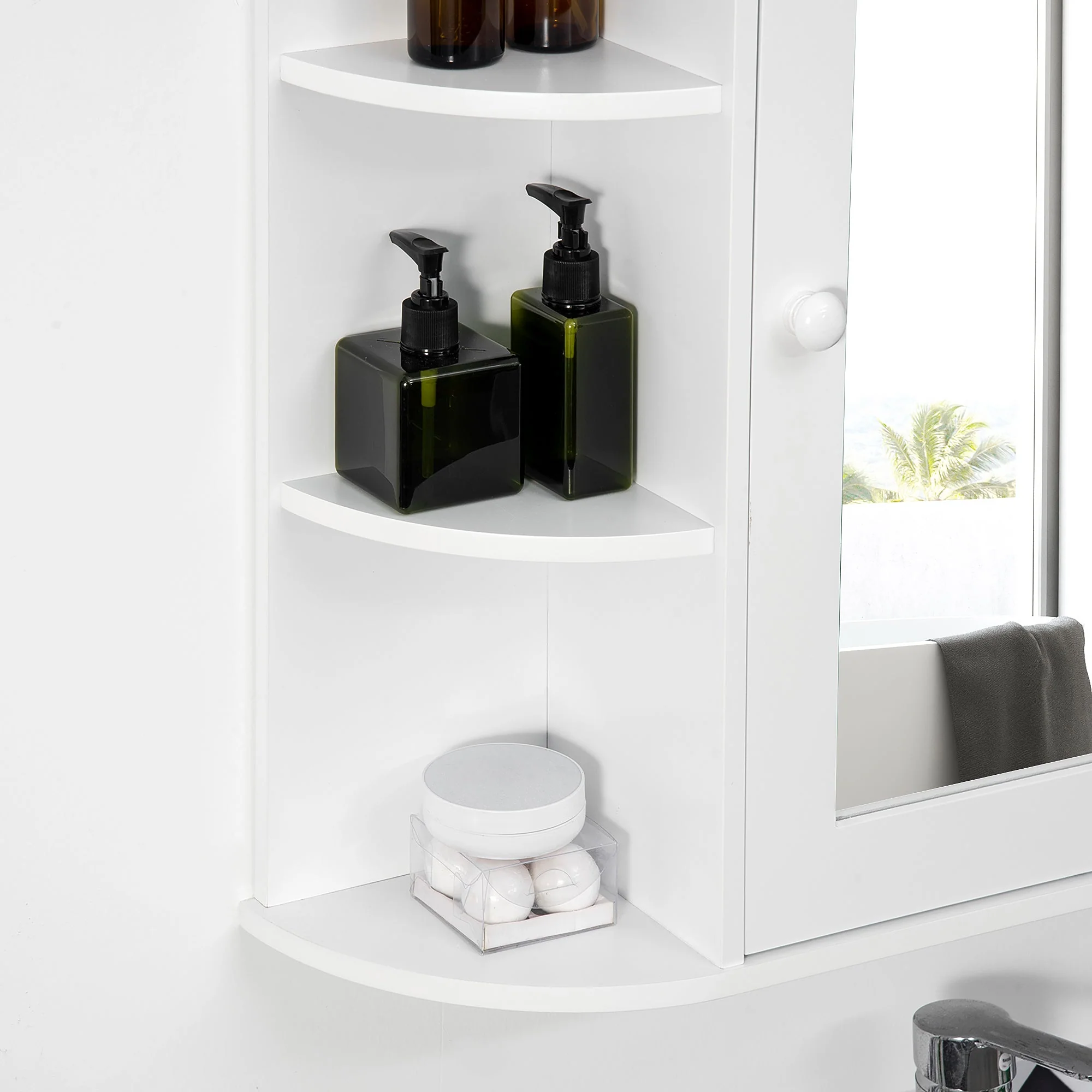 Mirror Cabinet, Wall Mounted with 8 Compartments, White - Image 7